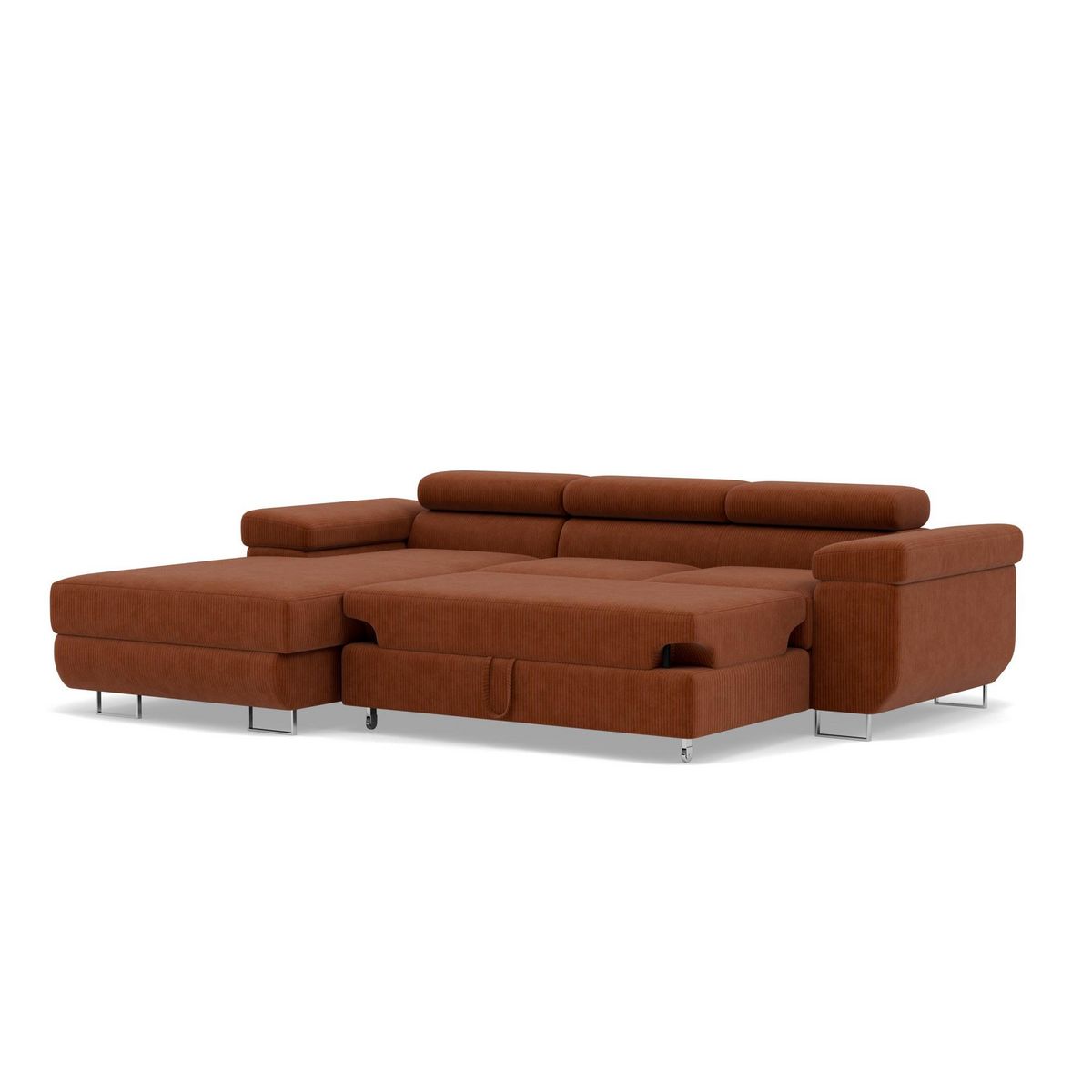 BEST MOBILIER Pablo - canapé d'angle gauche - 6 places - convertible avec coffre et têtières réglables - en velours côtelé