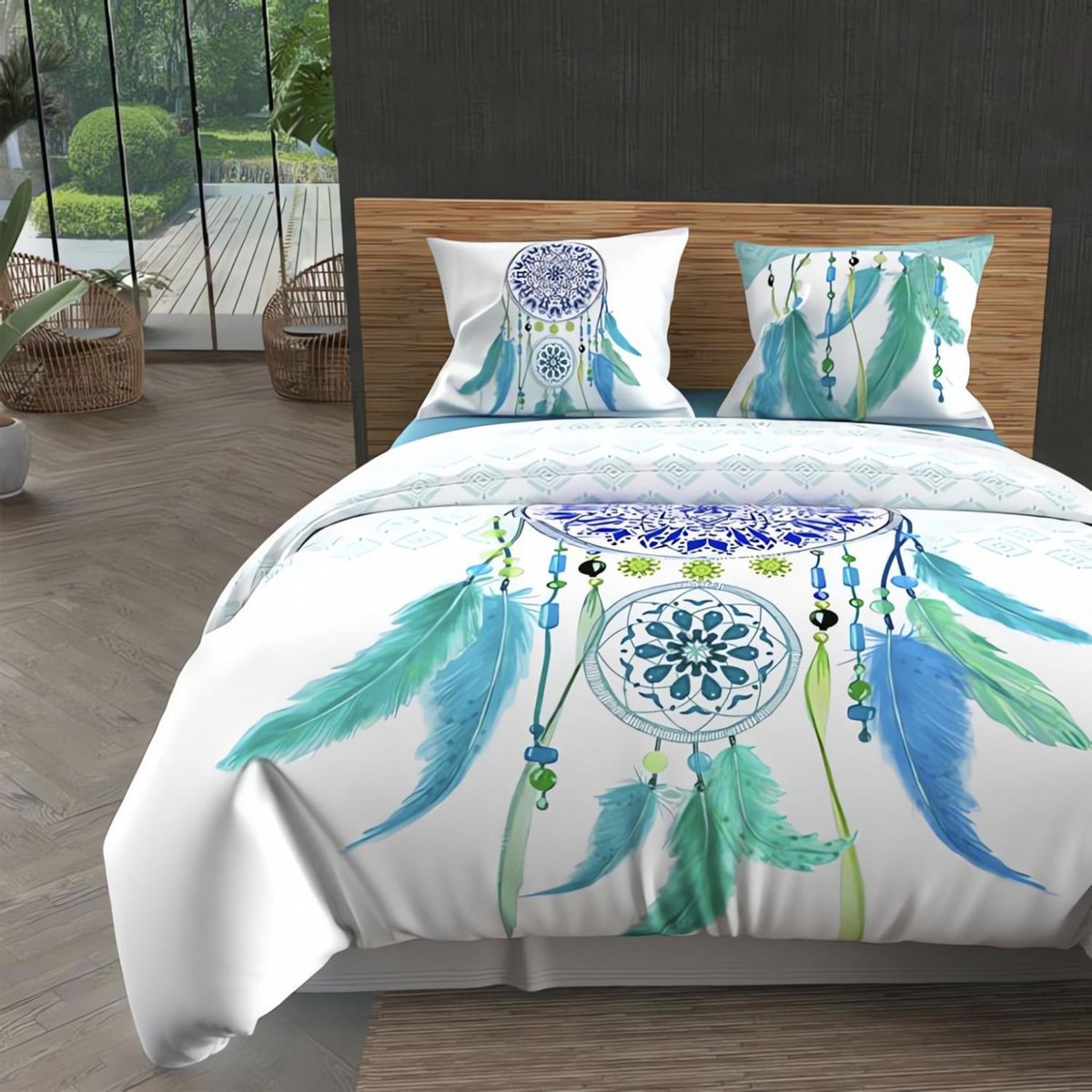 SOLEIL D'OCRE Parure housse de couette dessin placé SONGE, 100% coton 57 fils/cm2