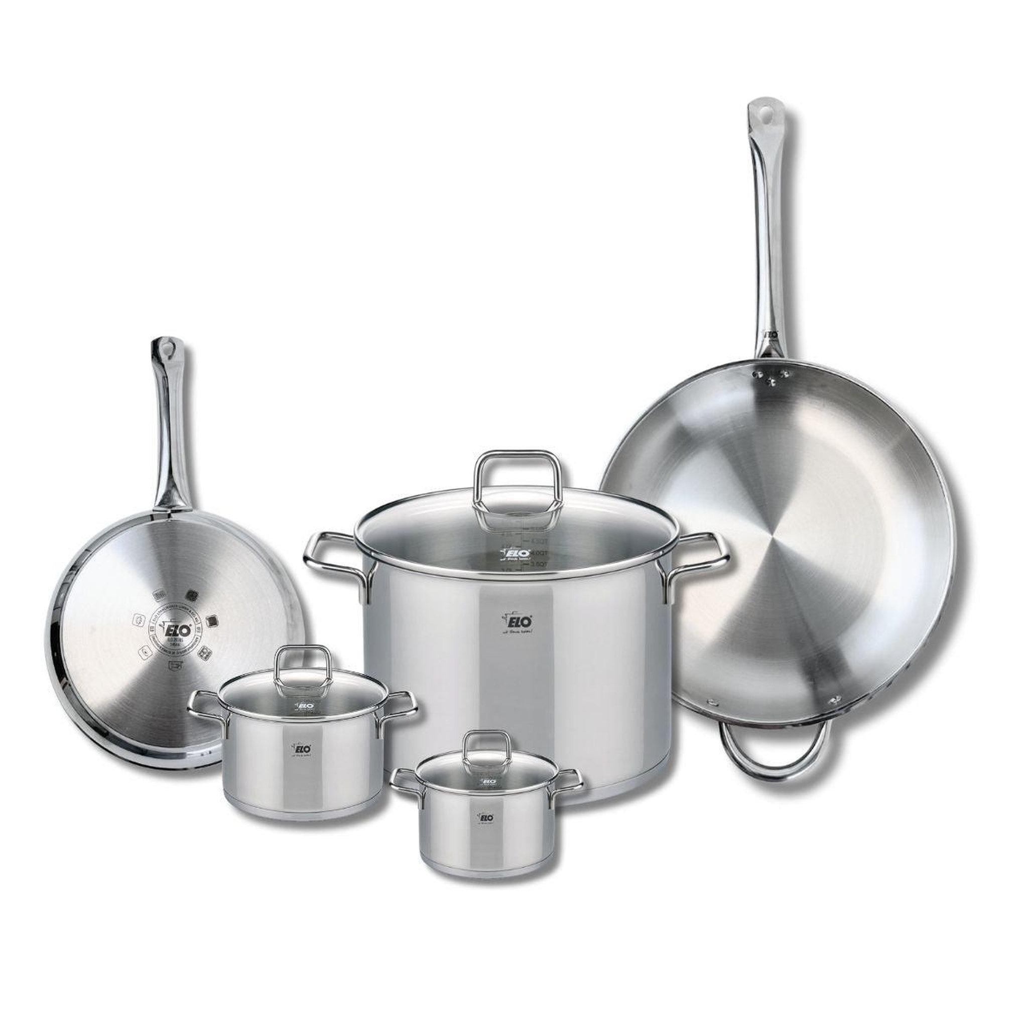 ELO Ensemble de 2 poêles de cuisson 24 et 32 cm et 3 faitouts 12, 14 et 26 cm elo profi citrin