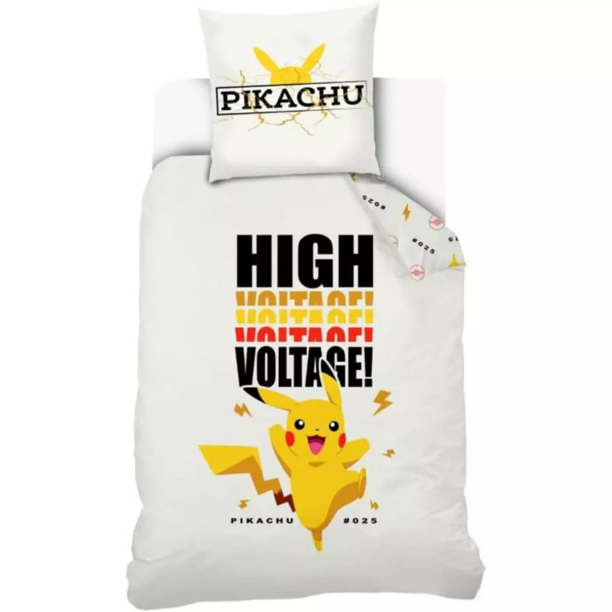 Pokemon Pokémon - Parure de Lit Enfant Coton Pikachu High Voltage - Housse de Couette 140x200 Taie d'Oreiller 63x63 cm