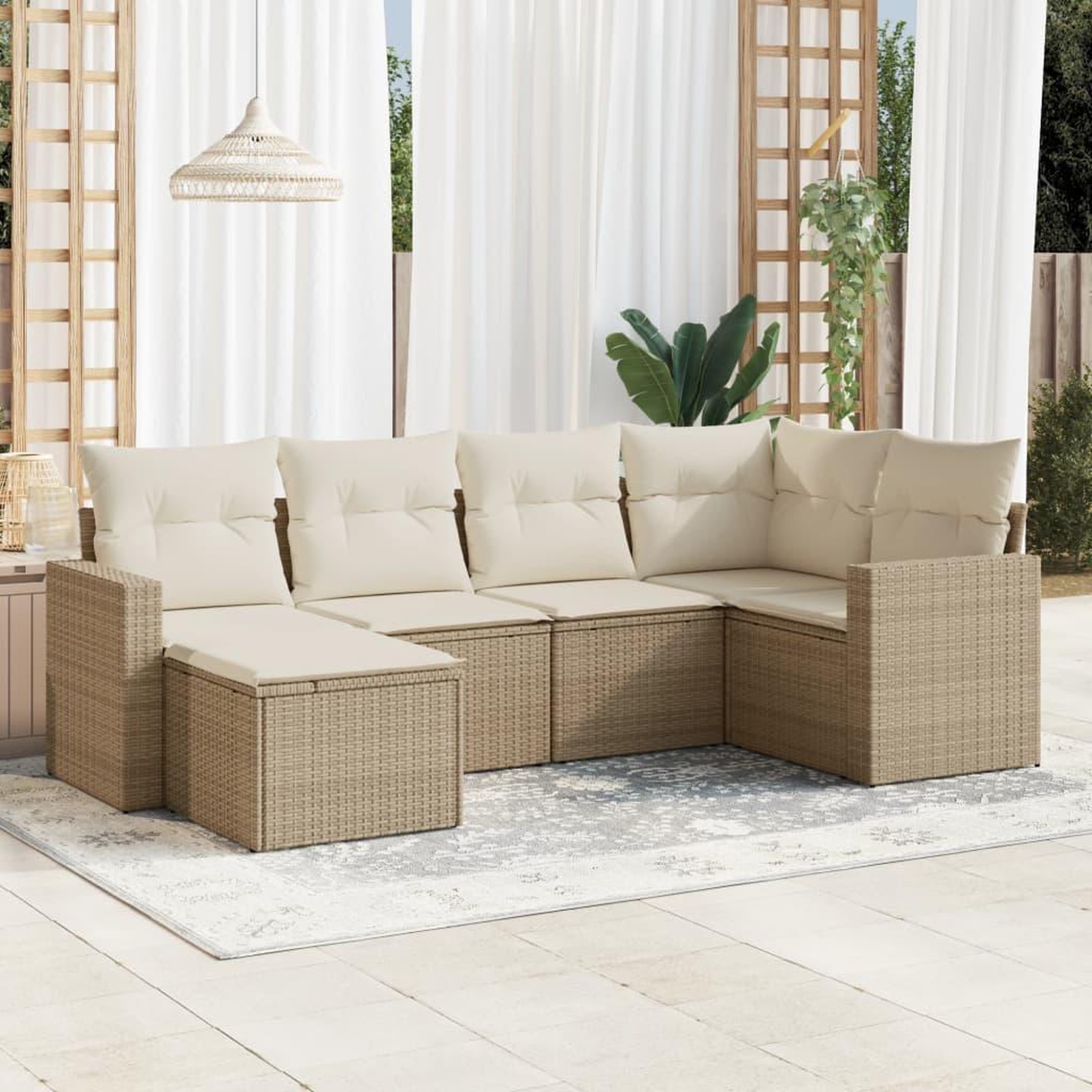 VIDAXL Salon de jardin avec coussins 6 pcs beige resine tressee