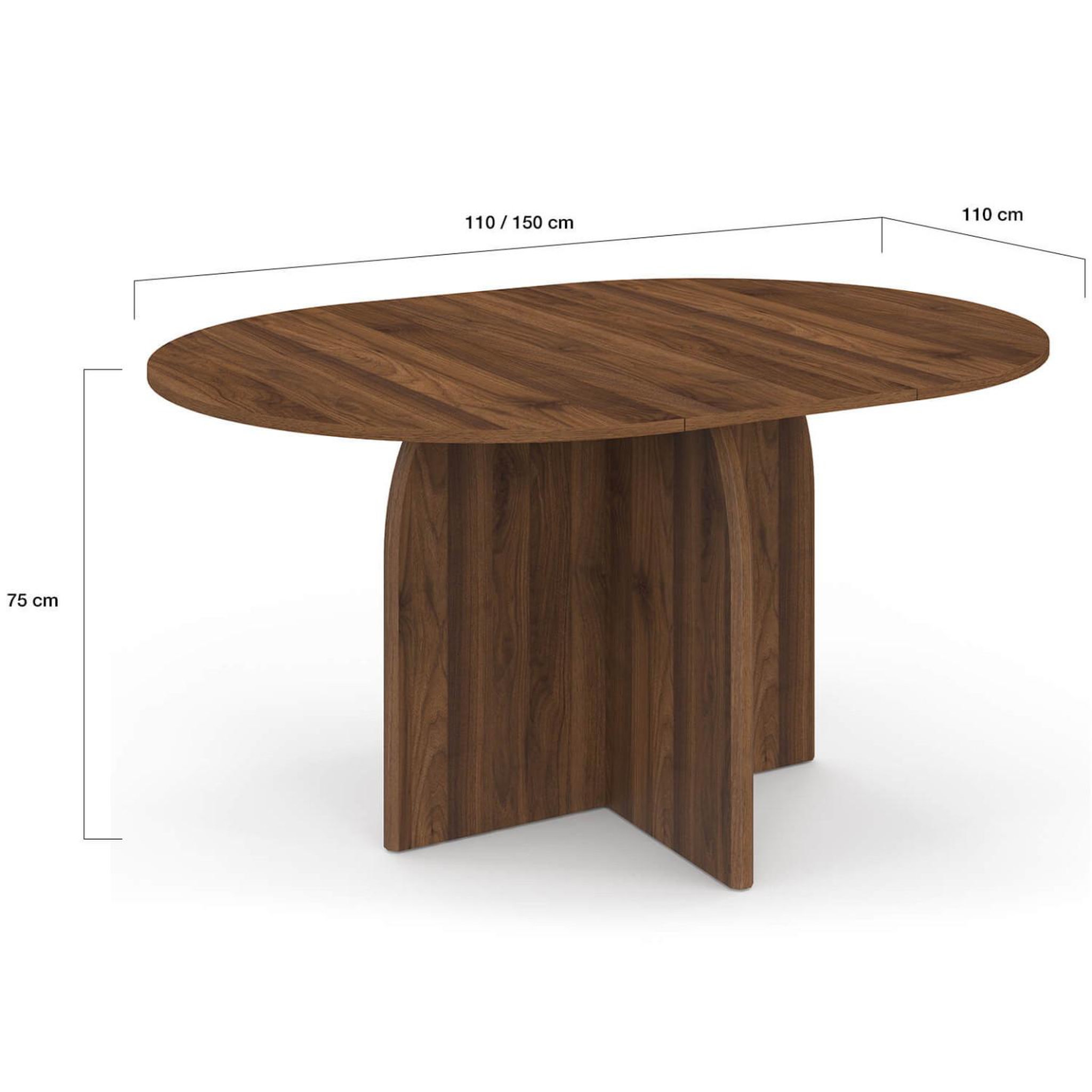 Voir la diapositive 5 : ID MARKET Table à manger extensible japandi ronde edith 4-8 personnes pied central design arrondi noyer 110-150 cm