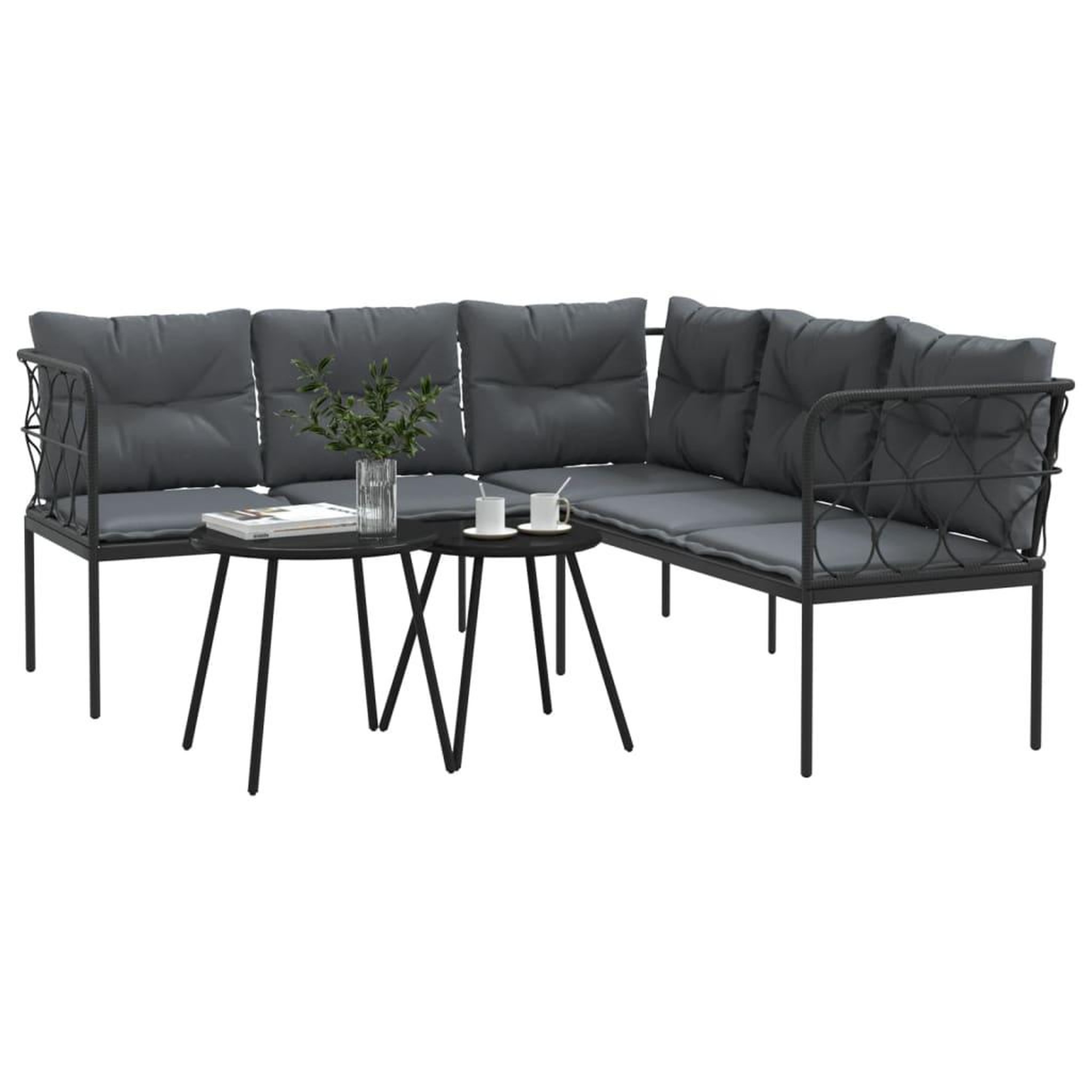 Voir la diapositive 4 : VIDAXL Ensemble de canapes de jardin et coussins noir acier textilene