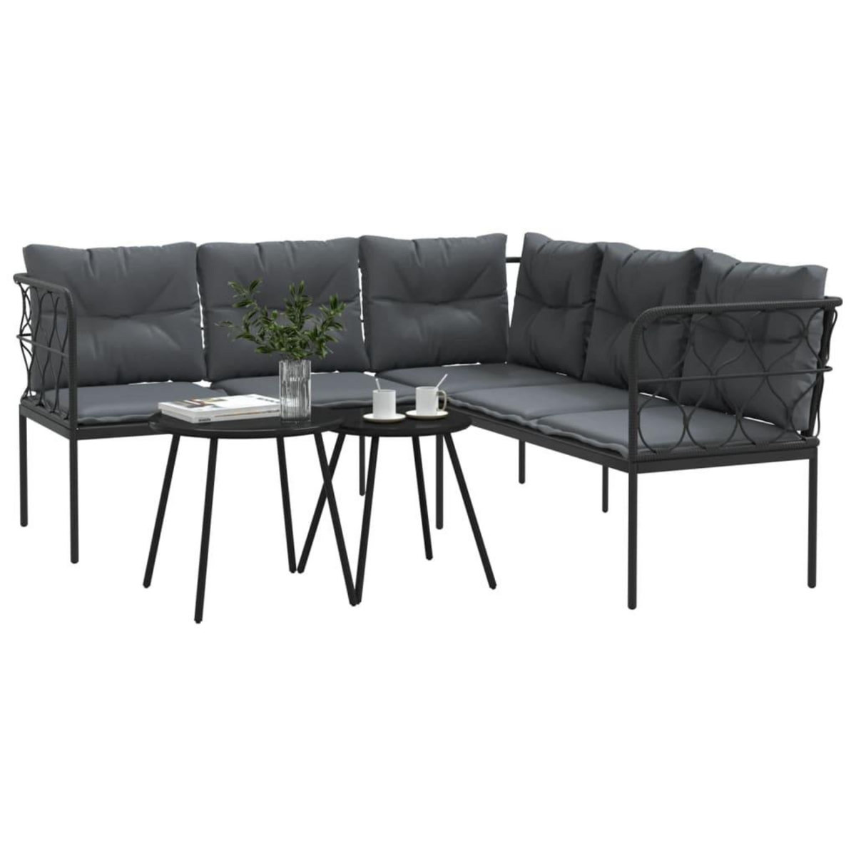 VIDAXL Ensemble de canapes de jardin et coussins noir acier textilene