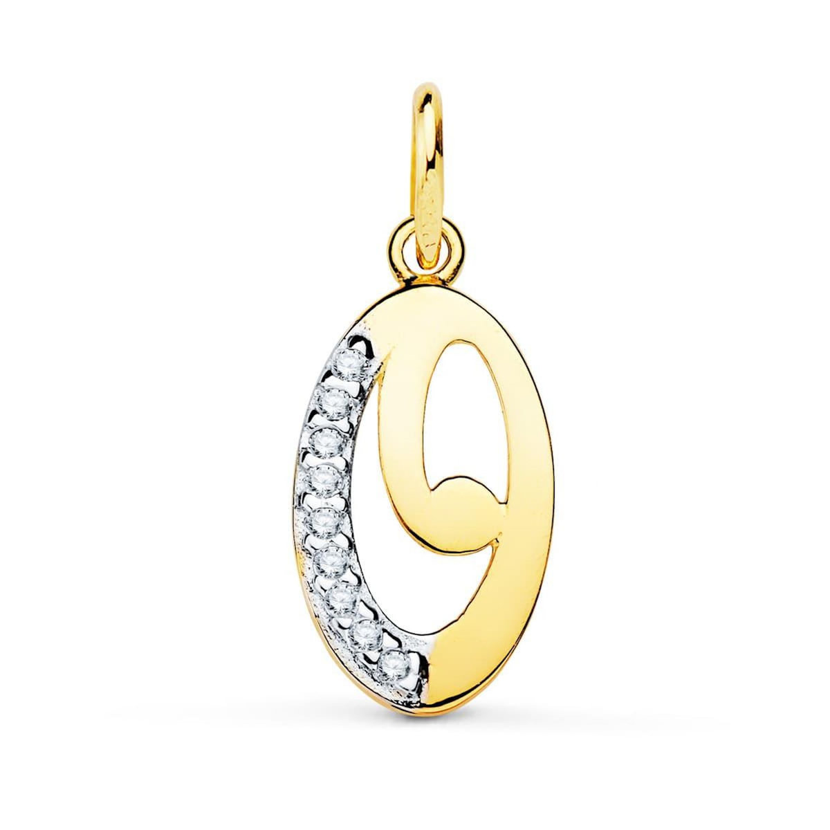 L'ATELIER D'AZUR Pendentif Or 18 Carats 750 Jaune Serti de Zirconiums - Initiale Lettre  O  - Chaine Offerte