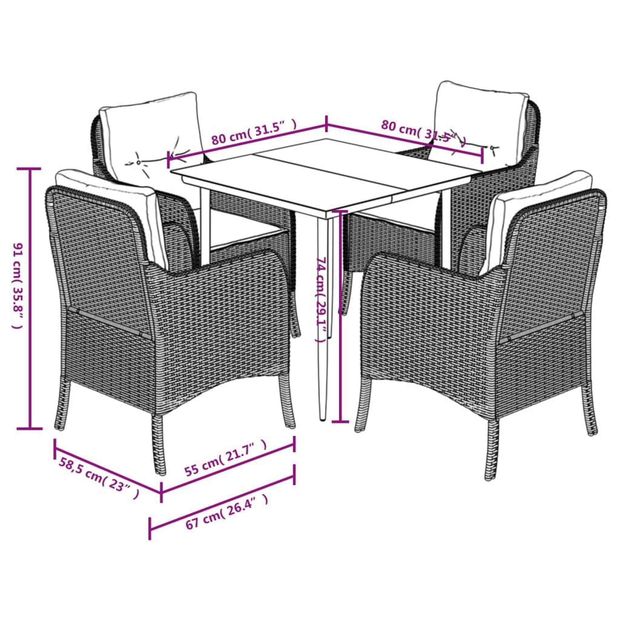Voir la diapositive 6 : VIDAXL Ensemble a manger de jardin 5 pcs et coussins marron poly rotin
