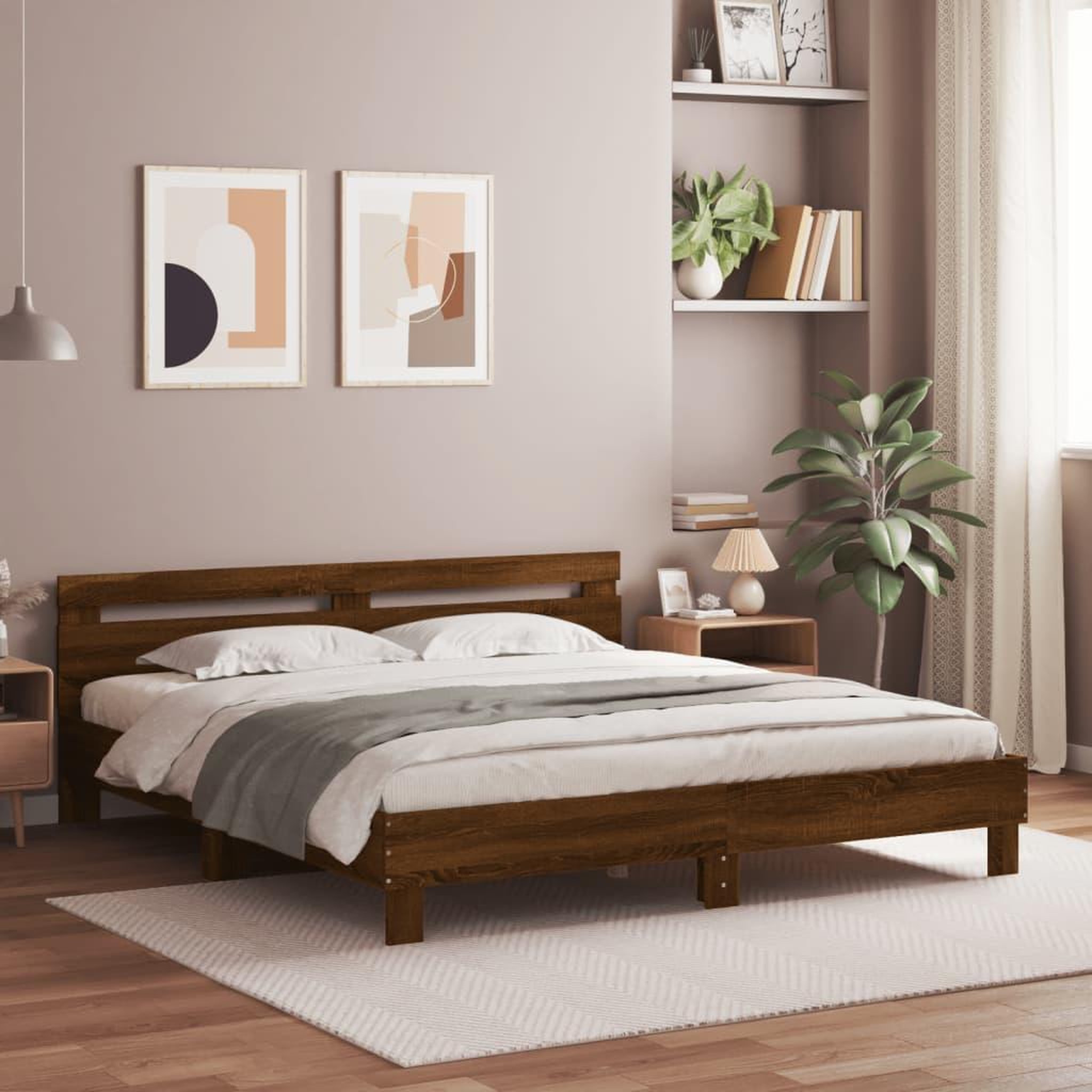 VIDAXL Cadre de lit avec LED sans matelas chene marron 200x200 cm