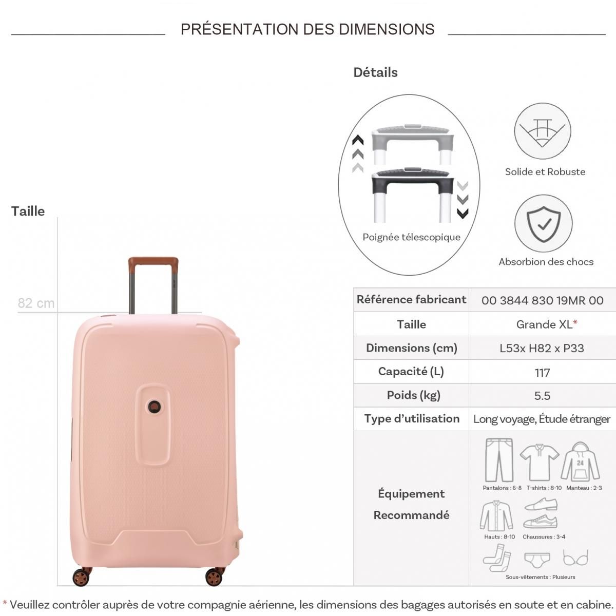 Delsey Grande valise XL rigide Moncey TSA polypropylène 82cm