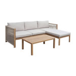 SWEEEK Salon de jardin d'angle bois d'acacia. corde et polyester 3 places table rectangulaire naturel et beige