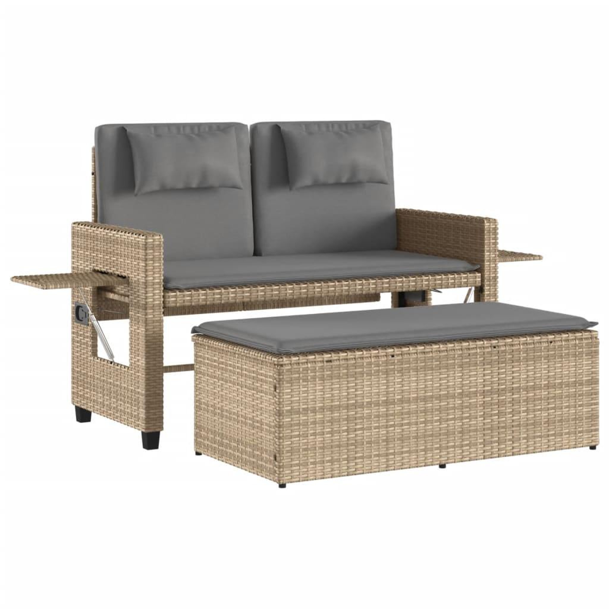Voir la diapositive 2 : VIDAXL Banc inclinable de jardin avec coussins beige resine tressee