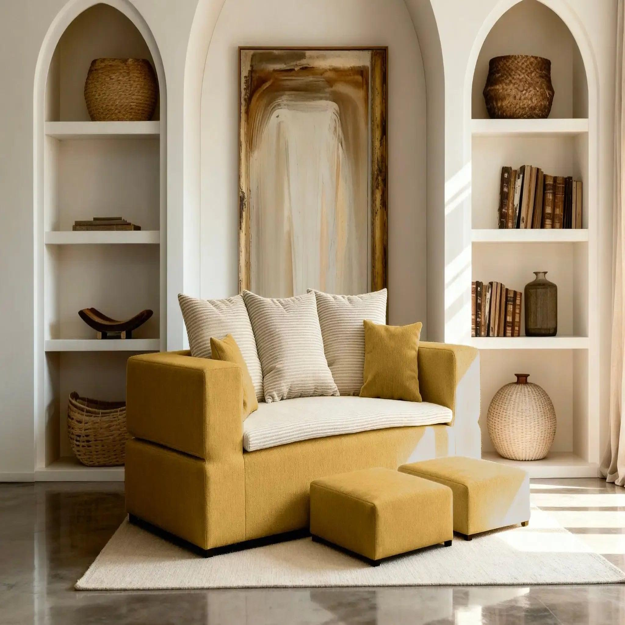 Voir la diapositive 3 : CASANOVA PARIS Ambre - canapé droit convertible bi matière avec deux poufs