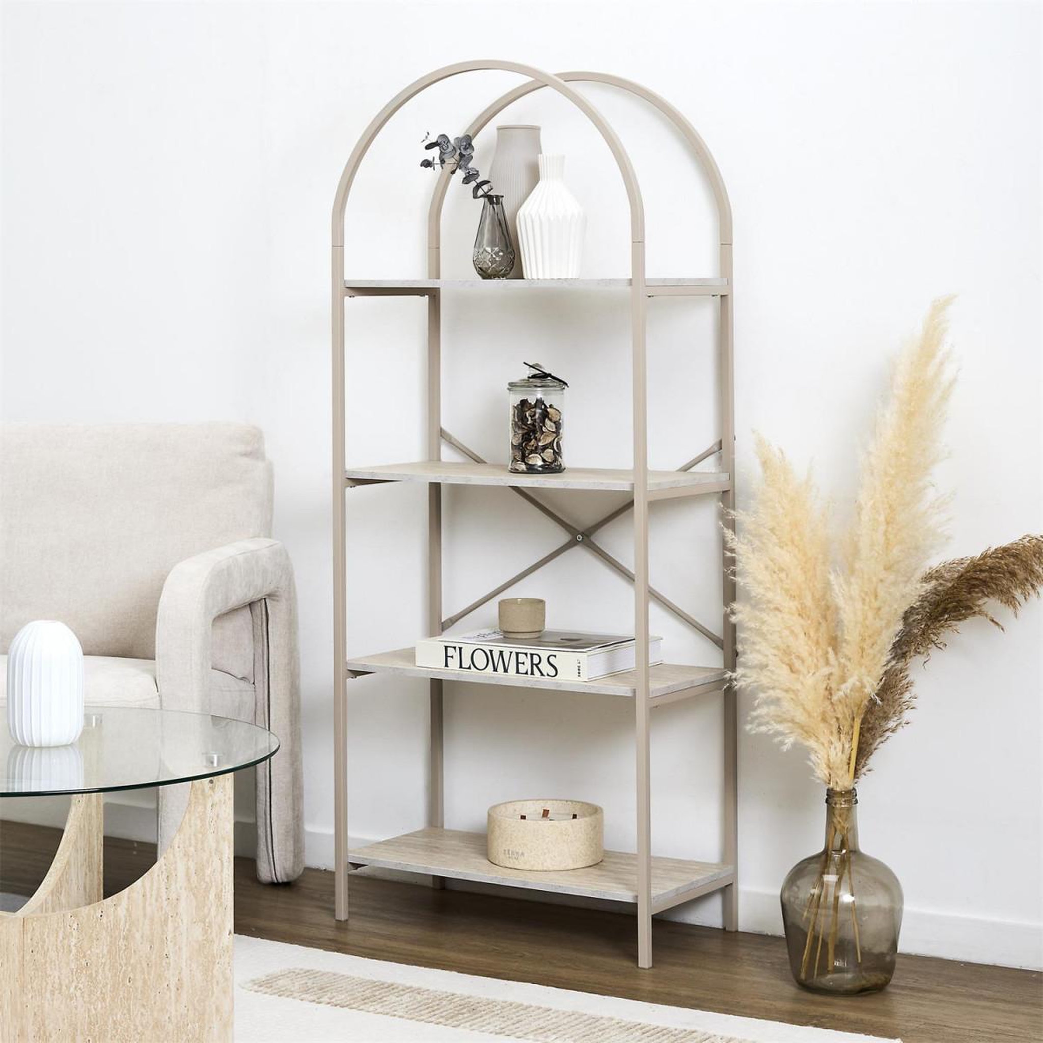 Voir la diapositive 6 : The Home Deco Factory Étagère arche 4 niveaux  terra nova  142cm beige
