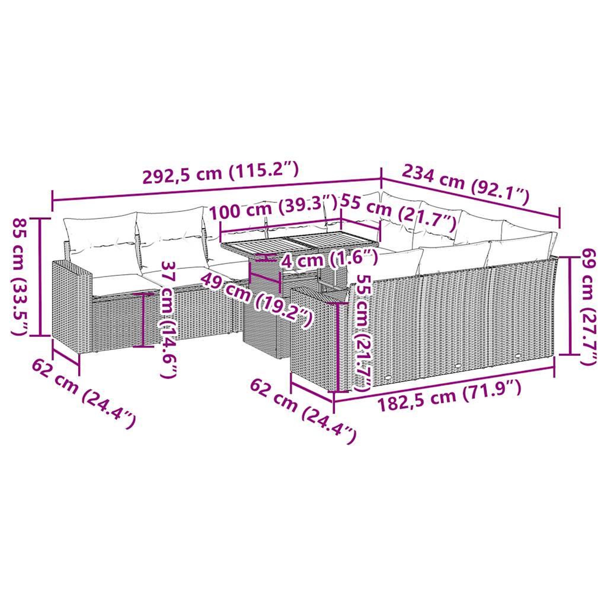 Voir la diapositive 6 : VIDAXL Salon de jardin 11 pcs avec coussins beige resine tressee