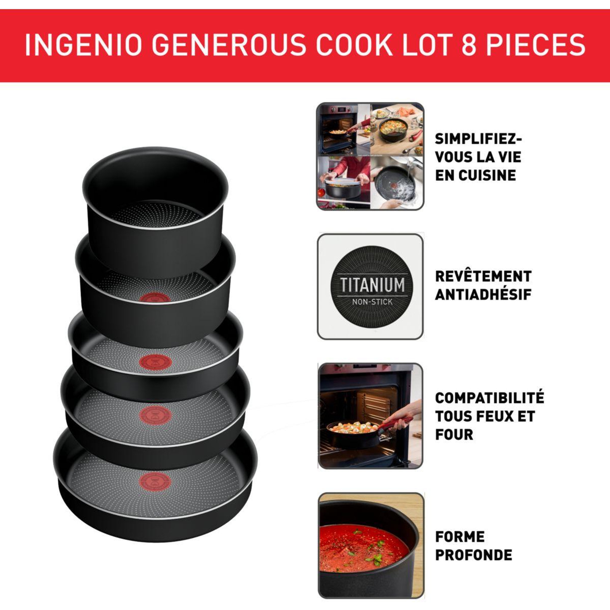 Voir la diapositive 4 : TEFAL Batterie de cuisine ingenio generous cook 8pcs