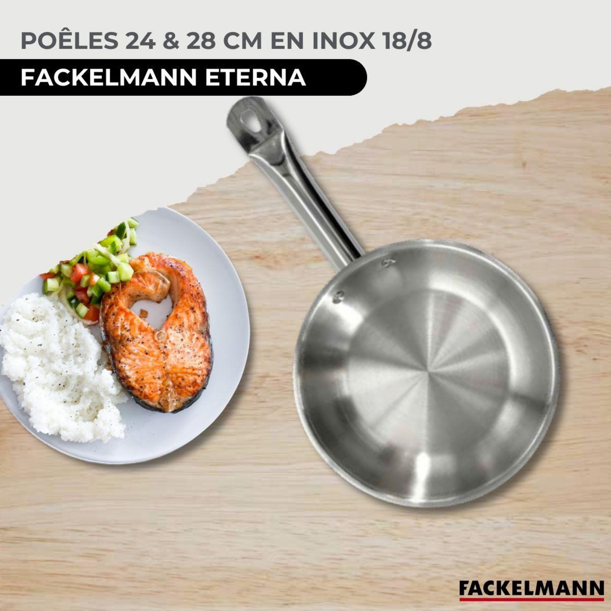 Fackelmann Set de 2 poêles 24 et 28 cm en inox et 2 couvercles en verre Fackelmann Eterna