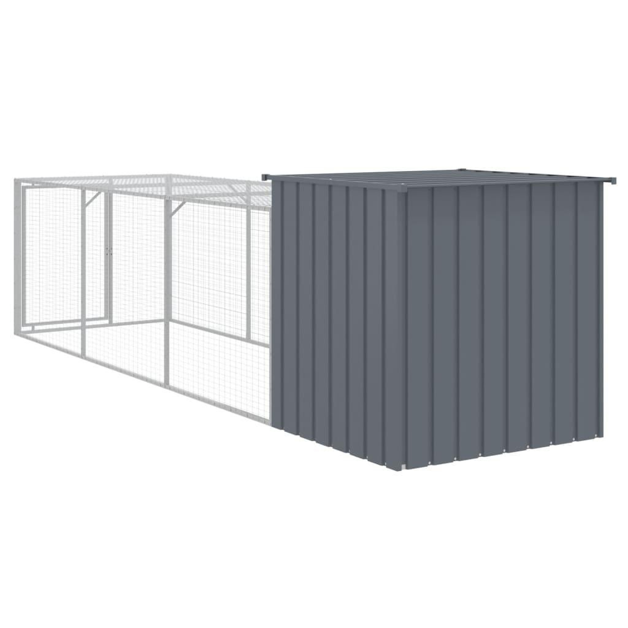Voir la diapositive 5 : VIDAXL Poulailler avec cour anthracite 110x405x110 cm acier galvanise