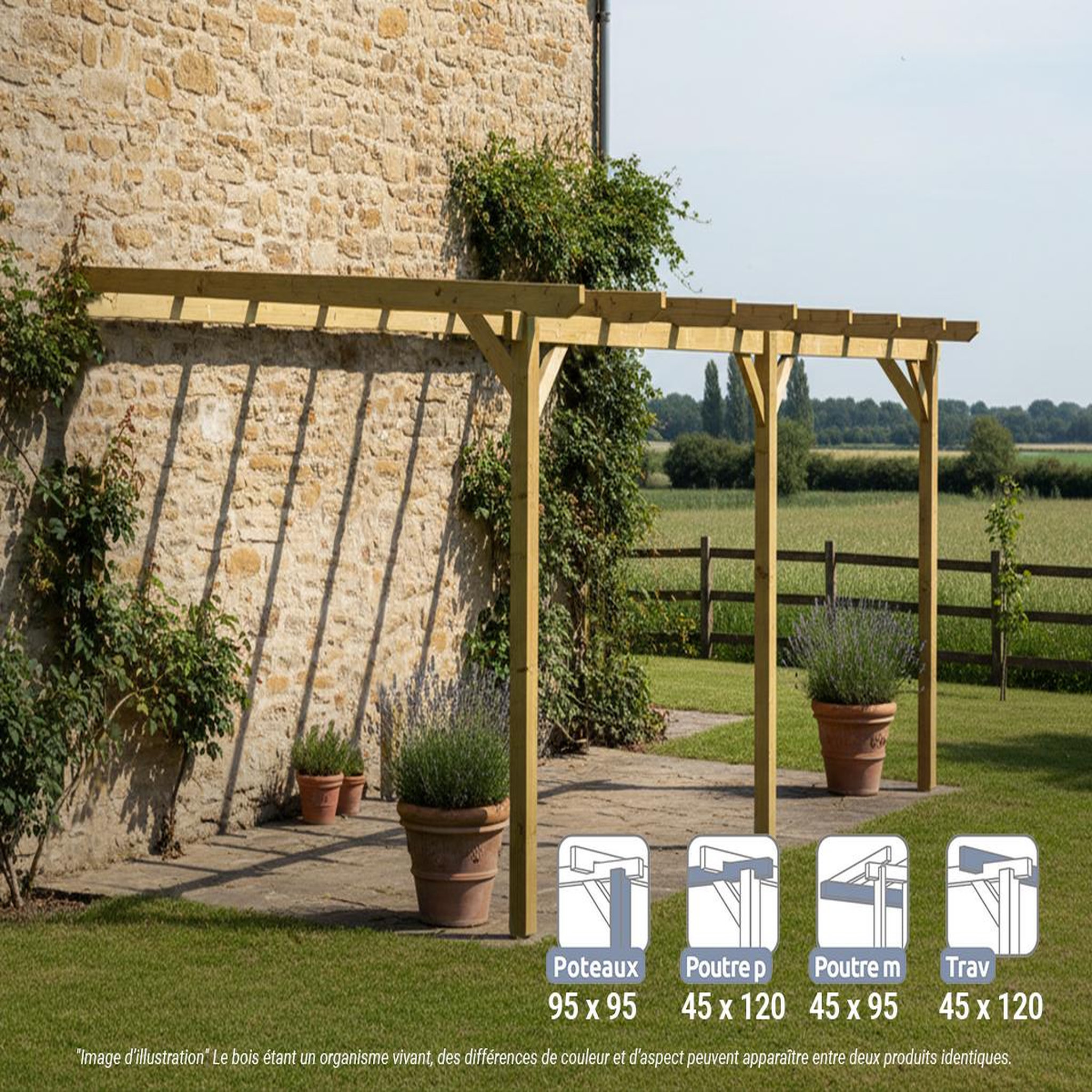 JARDIDECO Pergola adossée en bois massif narbonne 510 x 420 cm - maderland
