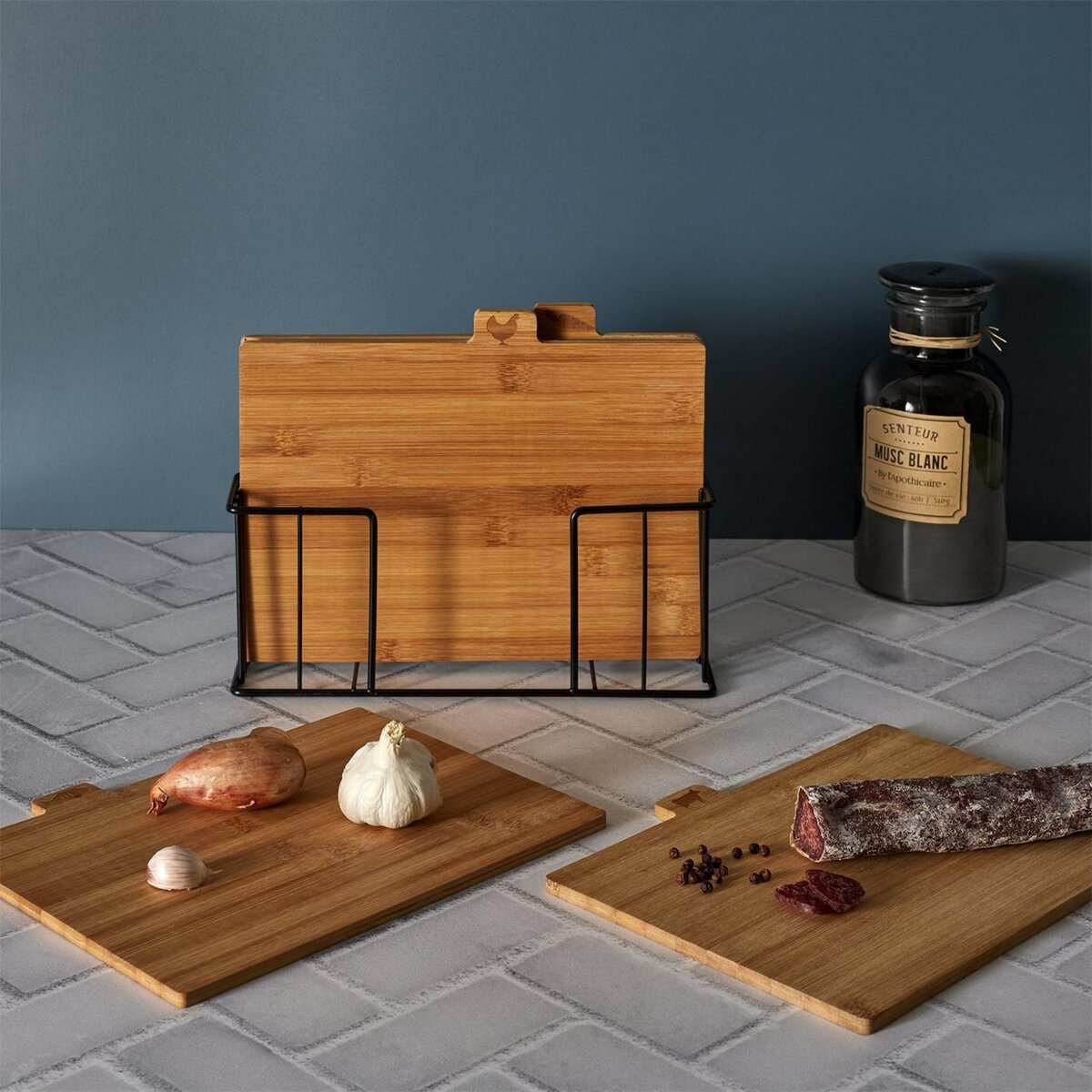 The Home Deco Factory Lot de 4 planches à découper à index en bambou