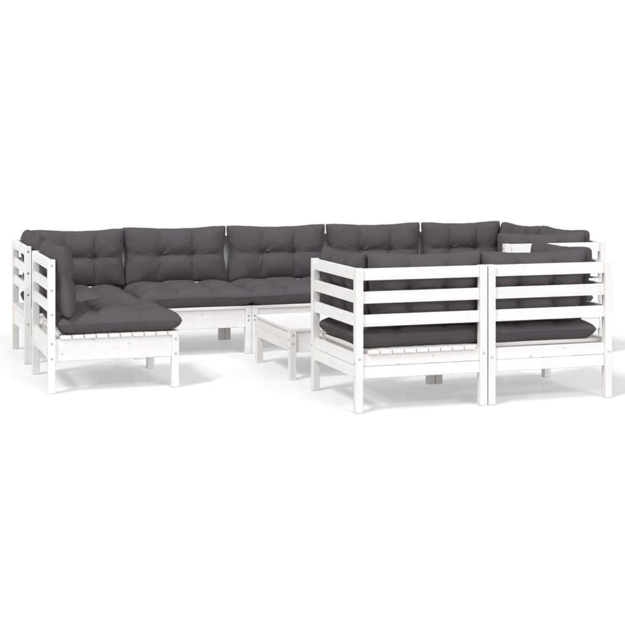 Voir la diapositive 2 : VIDAXL Salon de jardin 10 pcs avec coussins blanc bois de pin massif