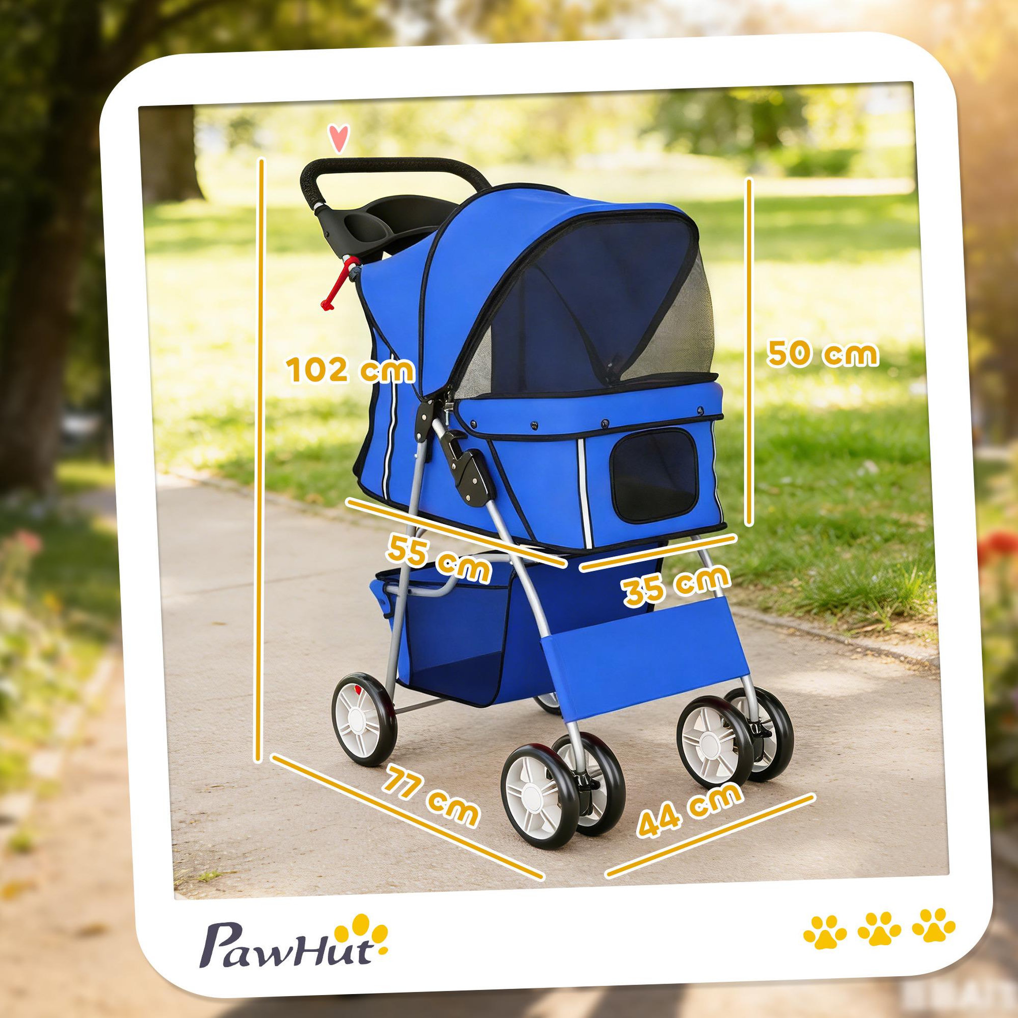Voir la diapositive 3 : PAWHUT Poussette buggy pliable chien chat porte-gobelet panier de rangement inclus 4 roues bleu