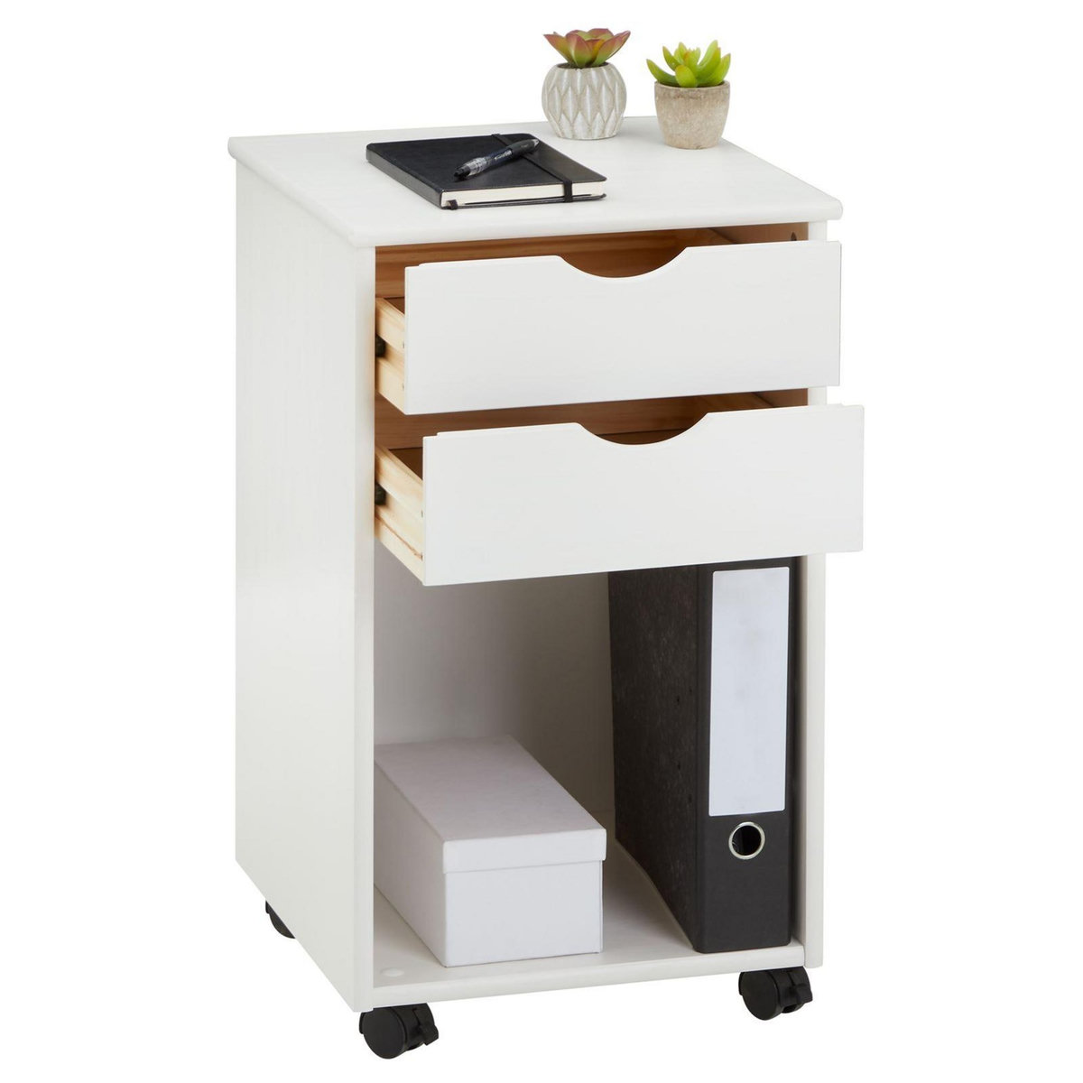 IDIMEX Caisson de bureau sur roulettes KANO, avec 2 tiroirs, en pin massif