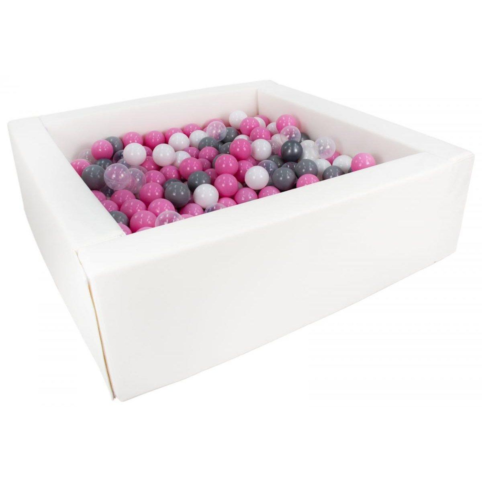VELINDA Piscine à balles carrée avec 300 balles - blanc/blanc, transparent, rose clair, gris, argent