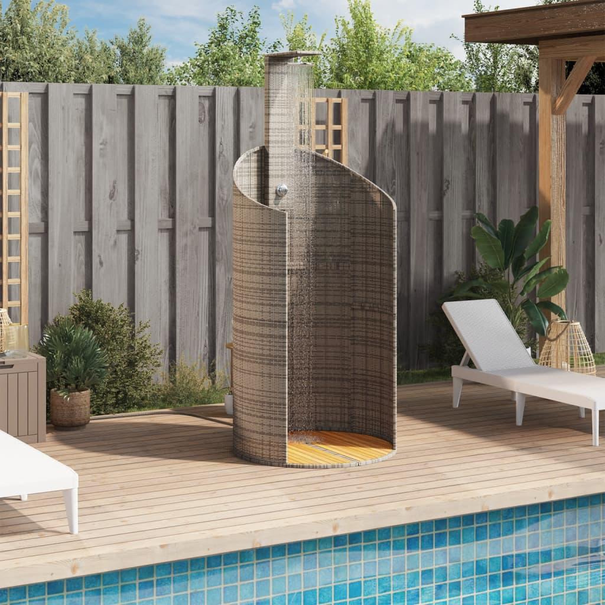 Voir la diapositive 3 : VIDAXL Douche d'exterieur gris 100x100x241,5 cm poly rotin bois acacia