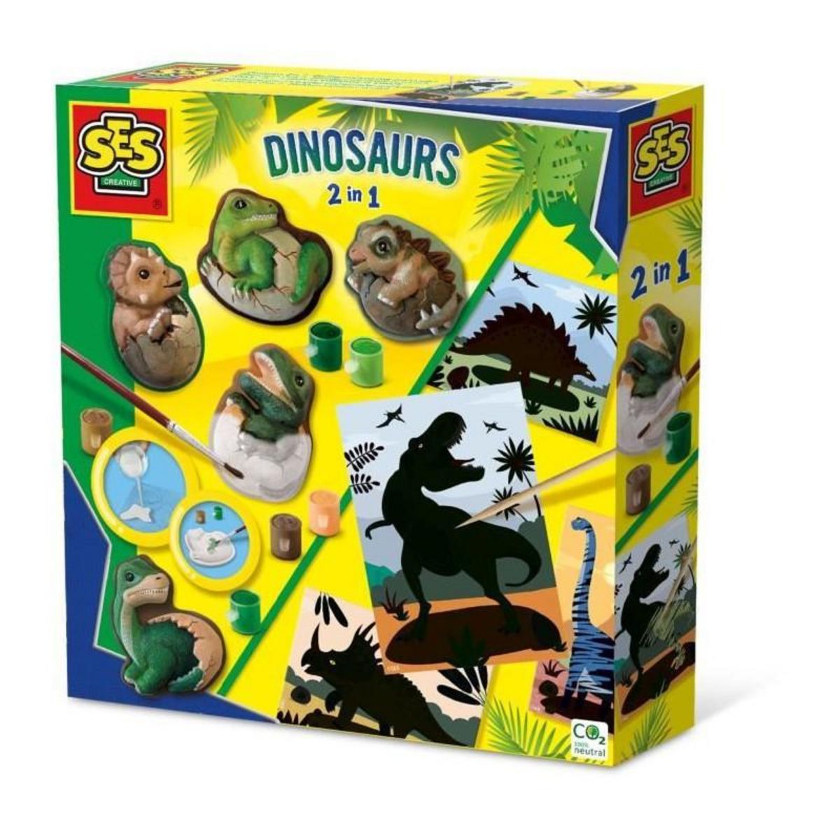 SES Creative Dinosaures 2 en 1 - Moulage et peinture et scratch - Loisirs créatifs - SES CREATIVE - Mouler, peindre et scratcher des dinosau