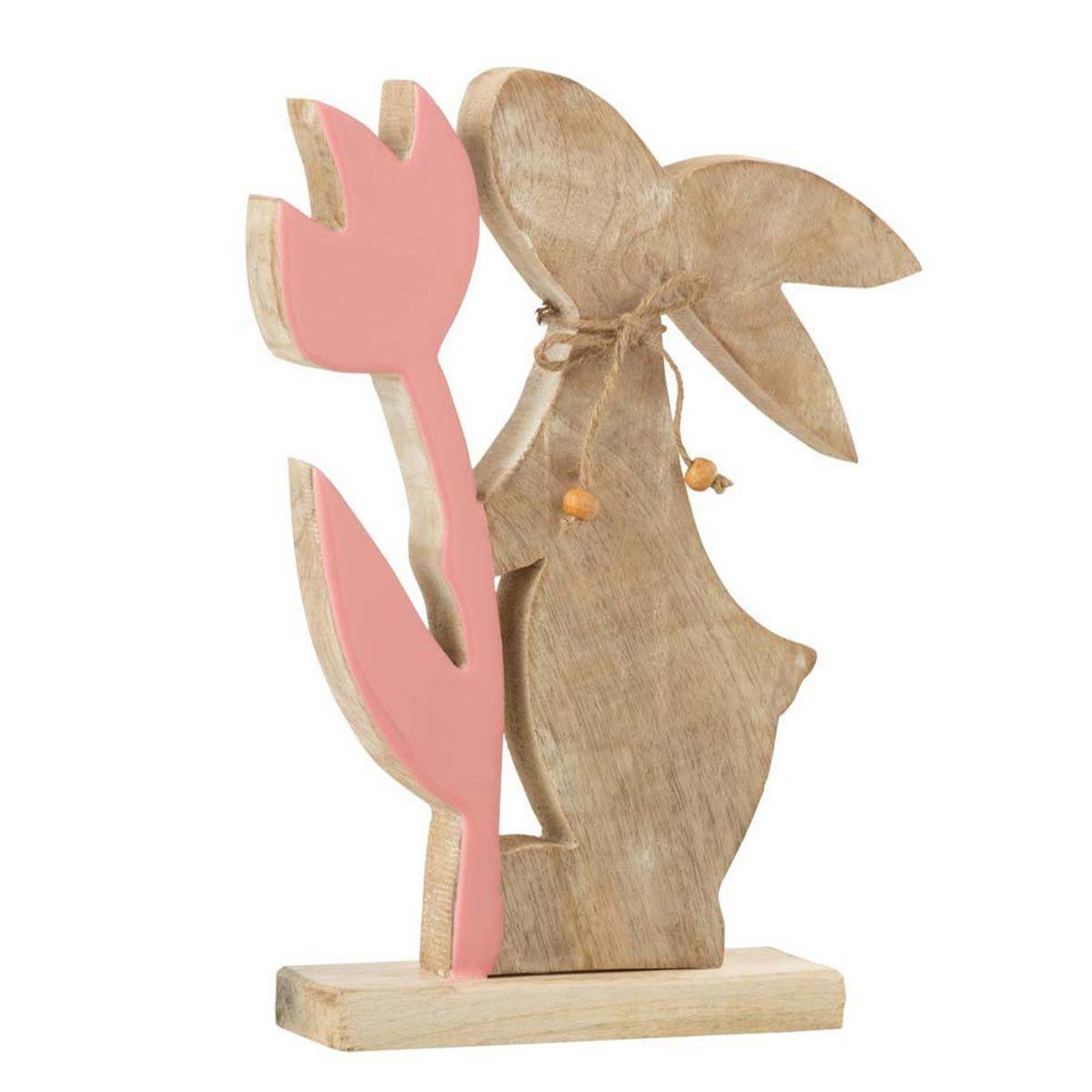J-LINE Statuette déco  lapin fleur  27cm rose & beige
