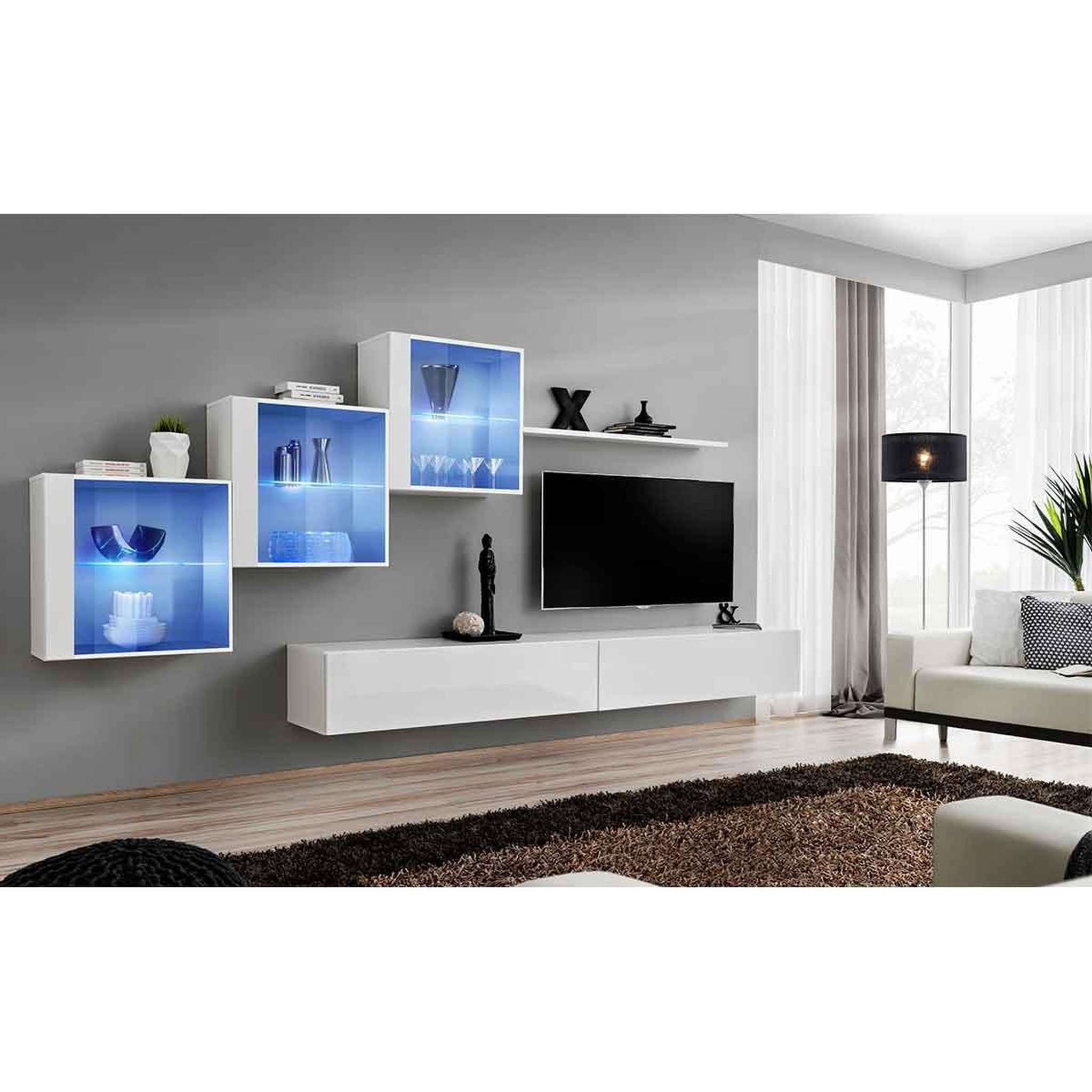 Voir la diapositive 2 : Paris Prix Meuble tv mural design  switch xx  330cm blanc