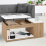 Voir la diapositive 2 : ID MARKET Table basse plateau relevable rectangulaire ELEA avec coffre bois façon hêtre et blanc