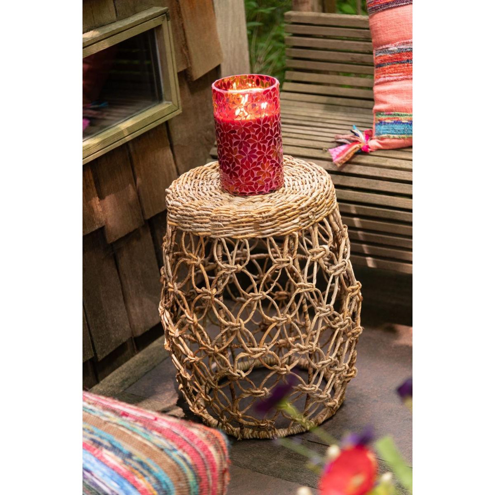 Voir la diapositive 6 : J-LINE Table d'appoint en feuille de bananier  baril  55cm naturel