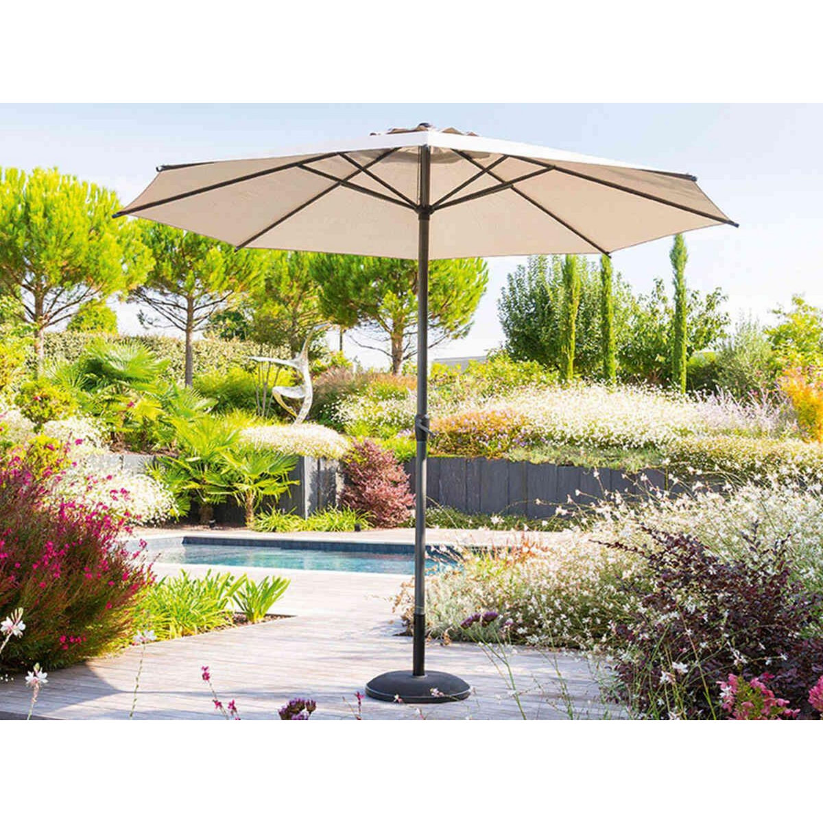HESPERIDE Parasol droit rond Loompa Taupe - 3 m - Hespéride