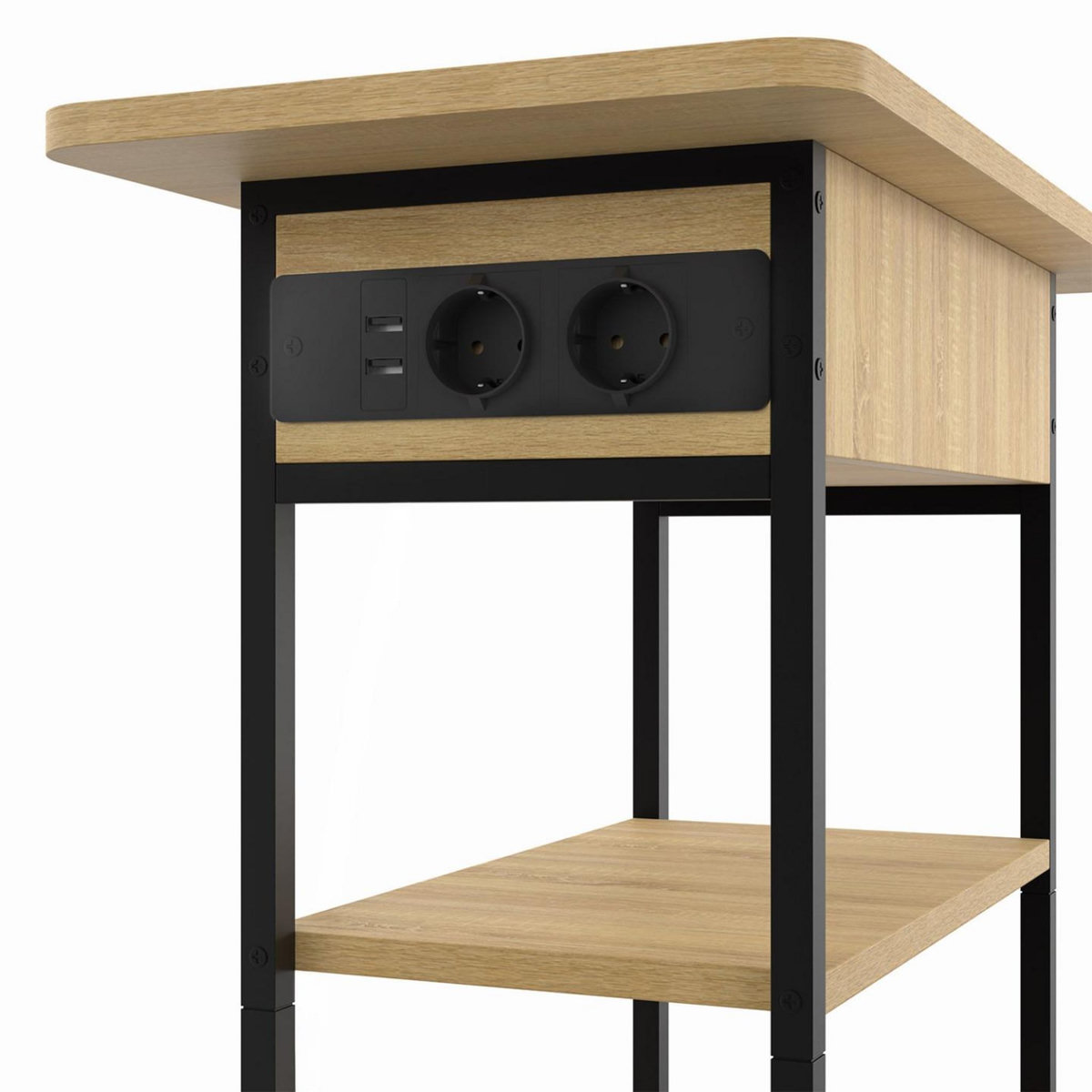 ID MARKET Table d'appoint - chevet avec multiprise DETROIT design industriel