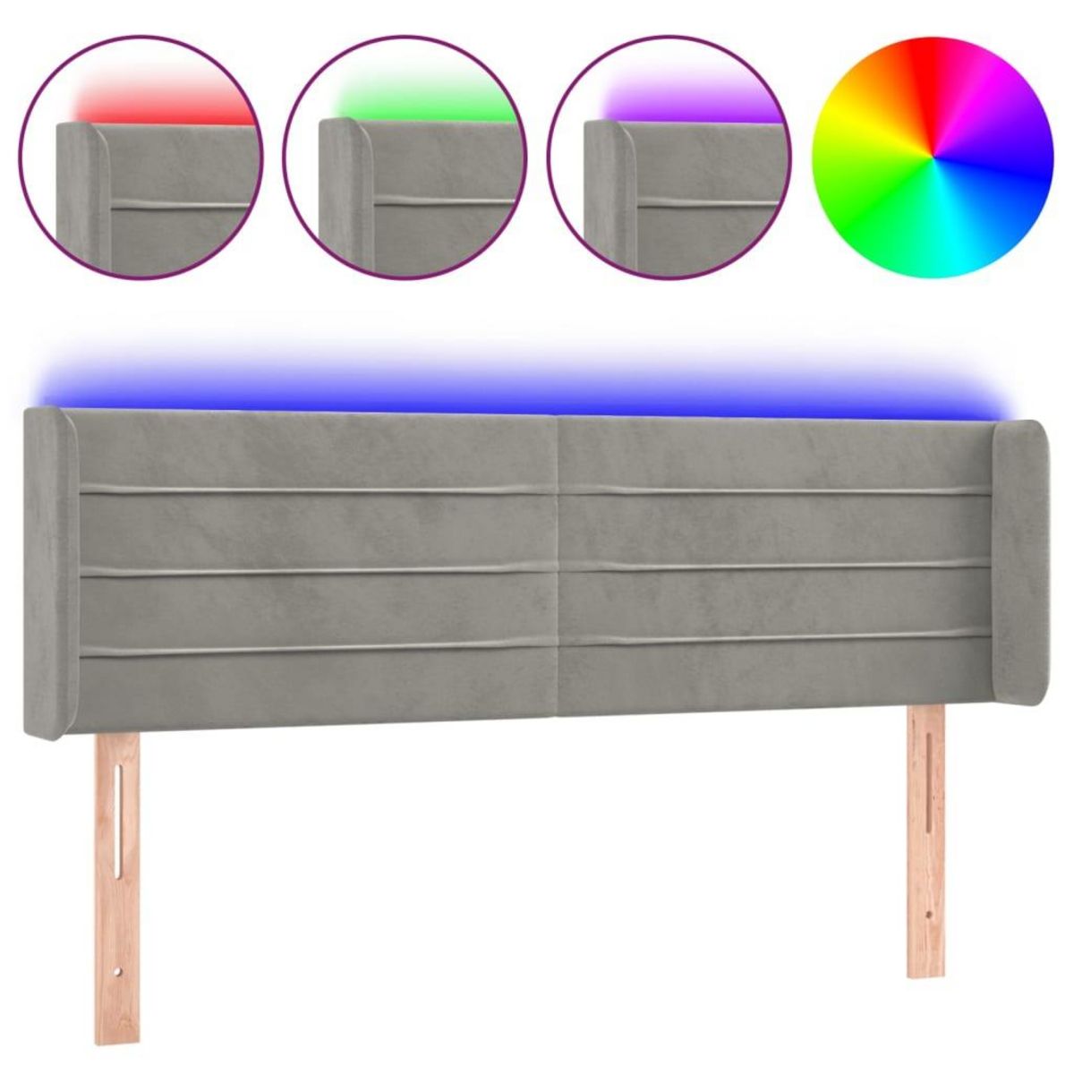 VIDAXL Tete de lit a LED Gris clair 147x16x78/88 cm Velours