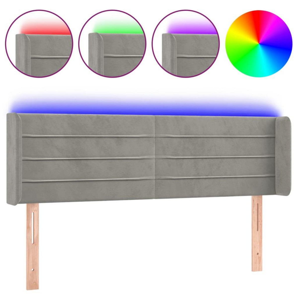 VIDAXL Tete de lit a LED Gris clair 147x16x78/88 cm Velours