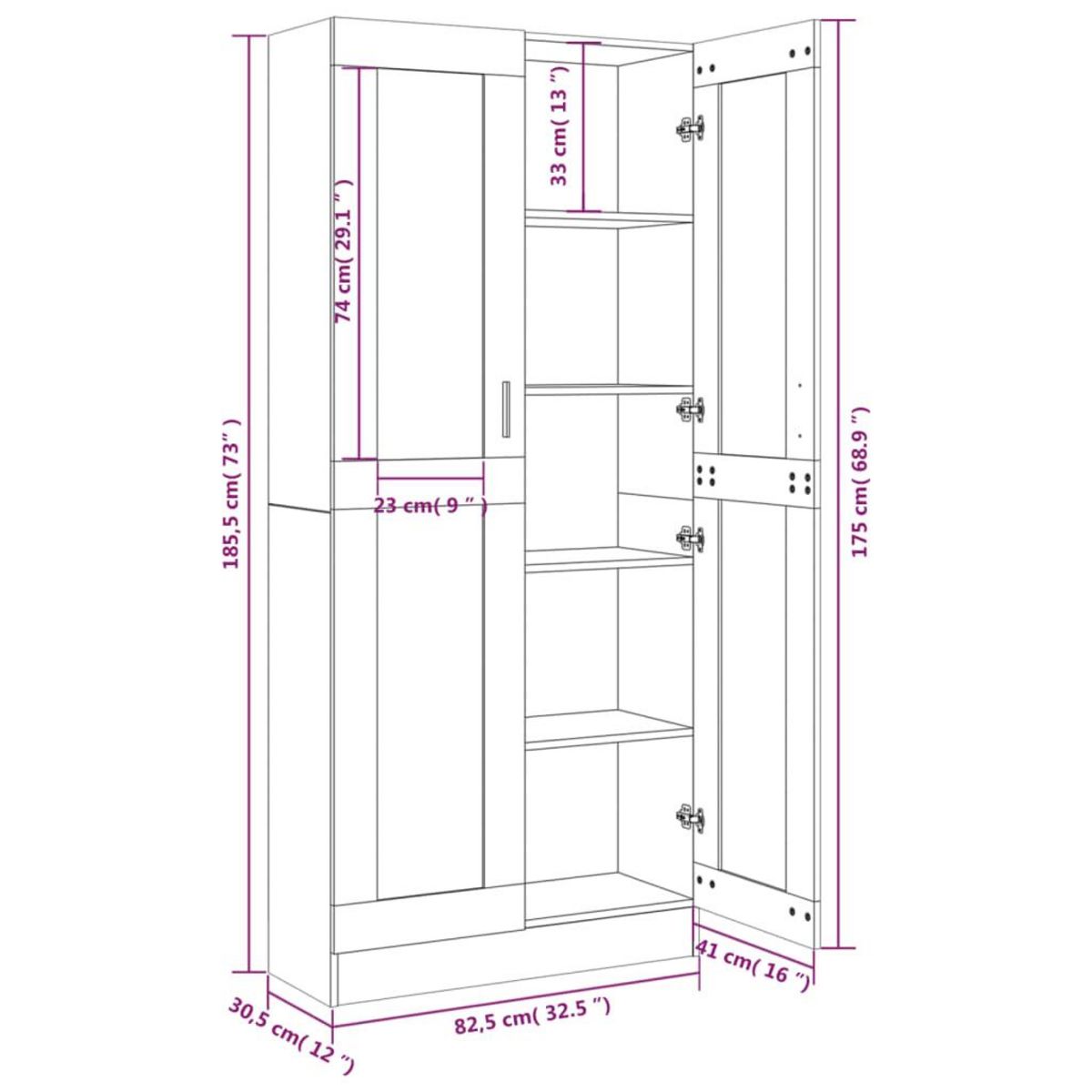 VIDAXL Armoire a vitrine Chene fume 82,5x30,5x185,5 cm Bois ingenierie