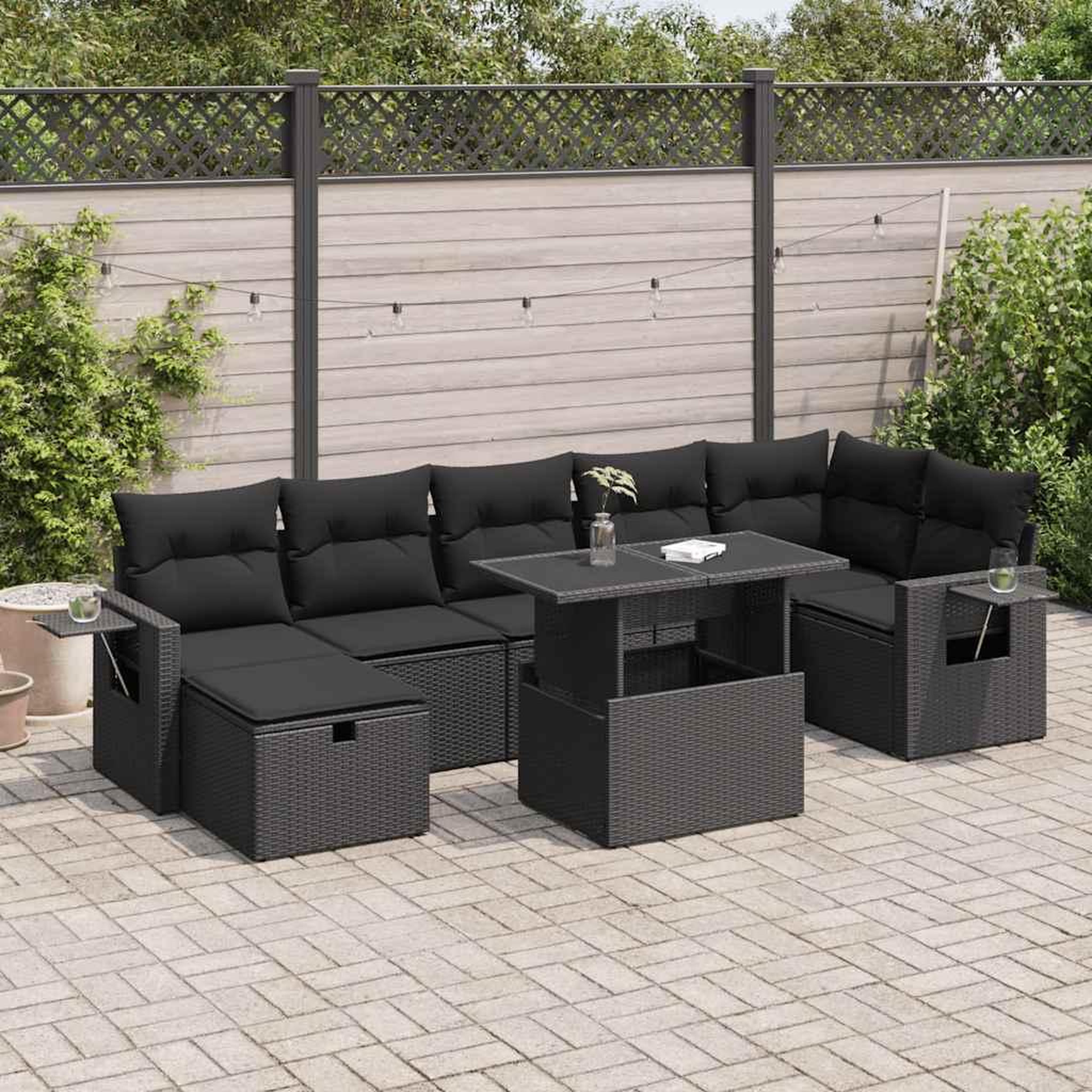 VIDAXL Salon de jardin 8 pcs avec coussins noir resine tressee