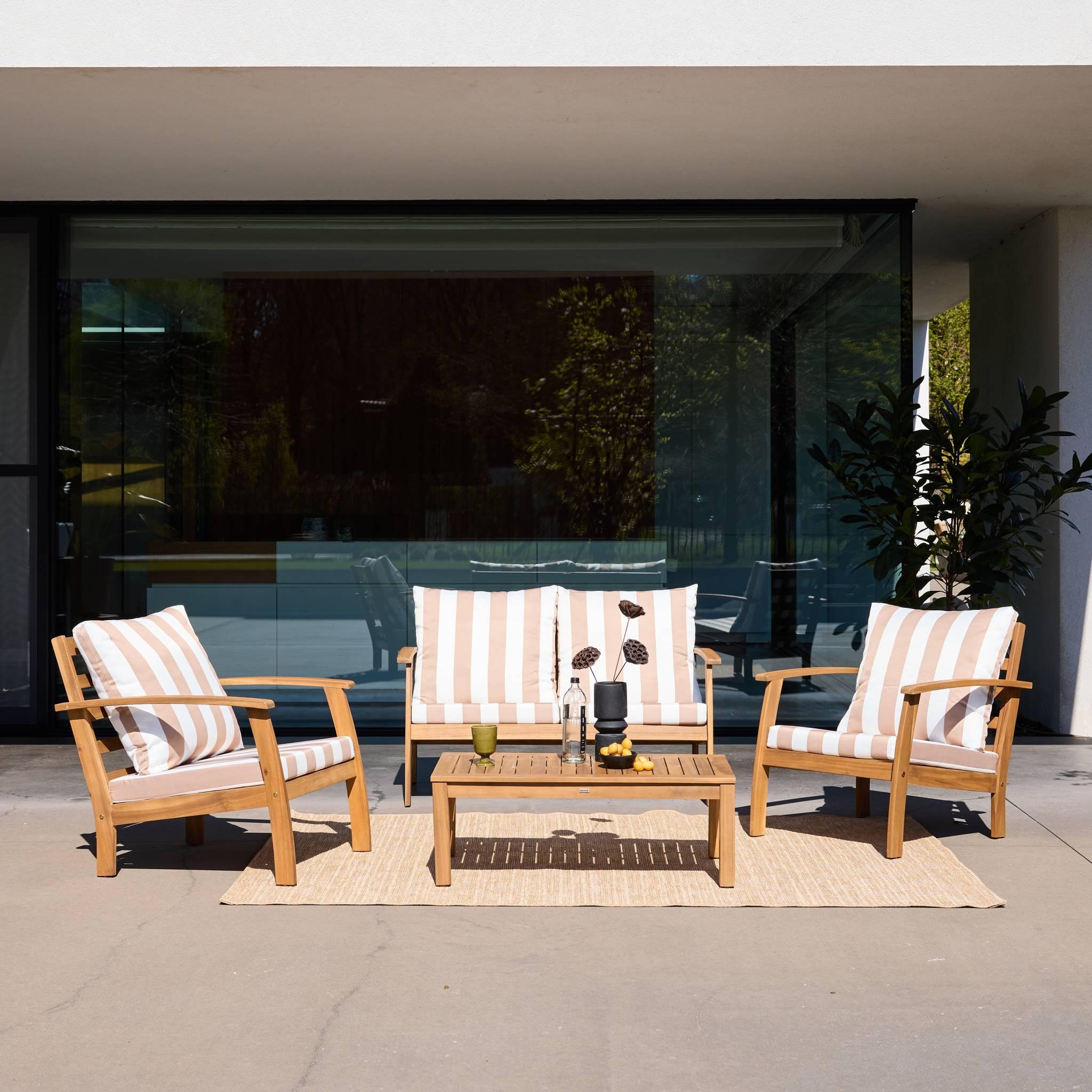 Voir la diapositive 3 : SWEEEK Salon de jardin en bois 4 places - Ushuaïa - Canapé, fauteuils et table basse en acacia, design