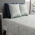 ATELIER DU COTON Parure de drap 100% coton 57fils mani. Coloris disponibles : Bleu