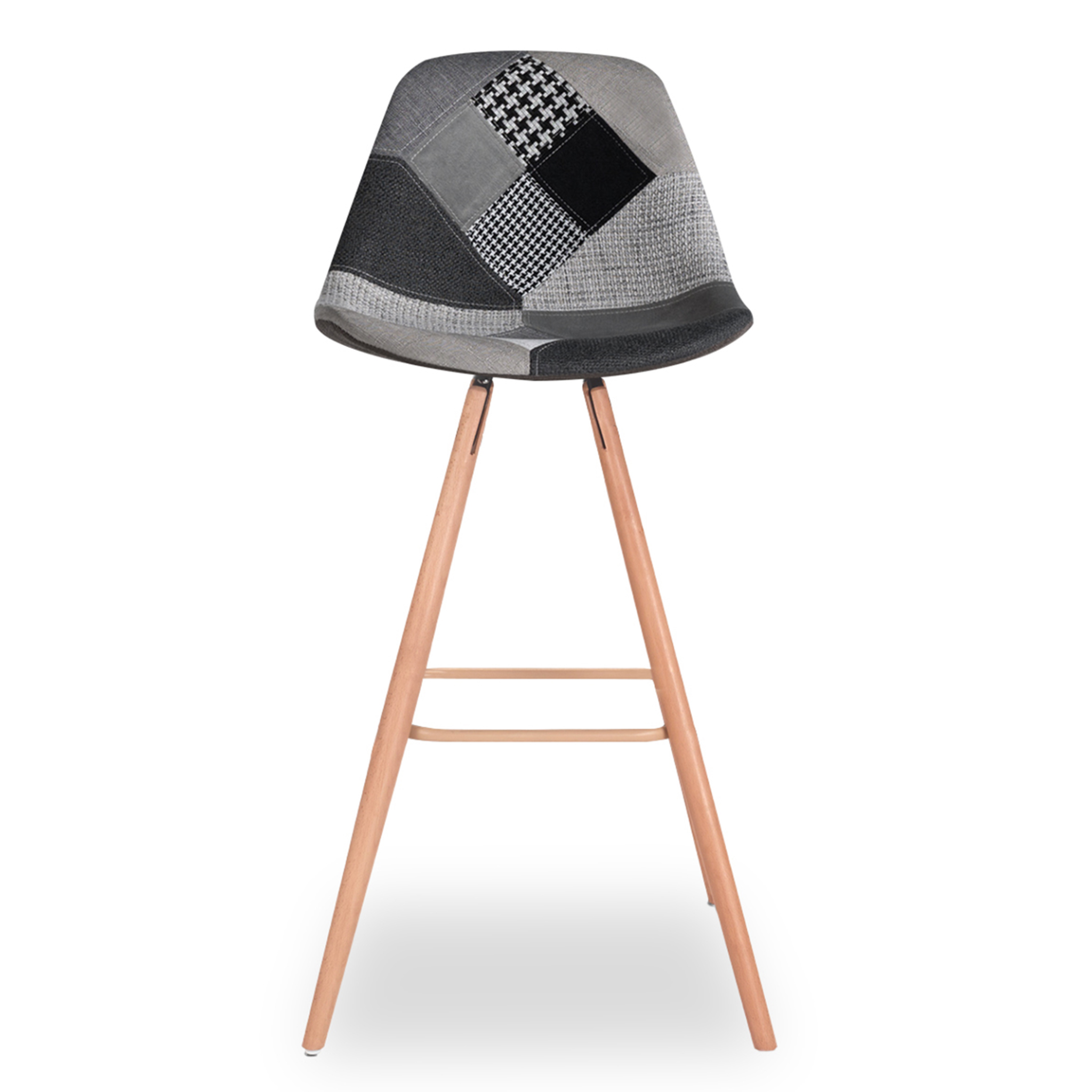 Voir la diapositive 3 : ID MARKET Lot de 4 tabourets de bar sara motifs patchworks noirs, gris et blancs