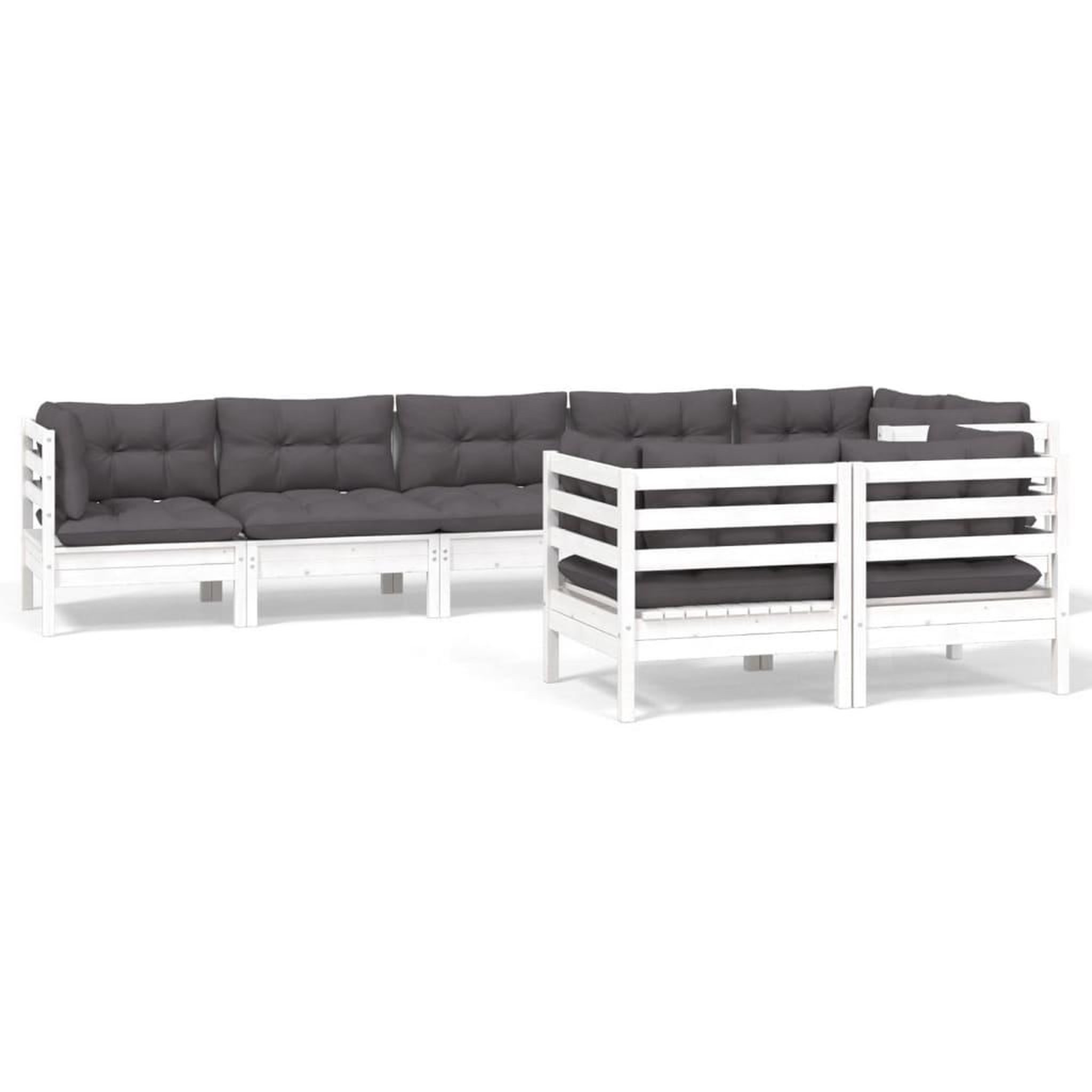 Voir la diapositive 2 : VIDAXL Salon de jardin 8 pcs avec coussins blanc bois de pin massif