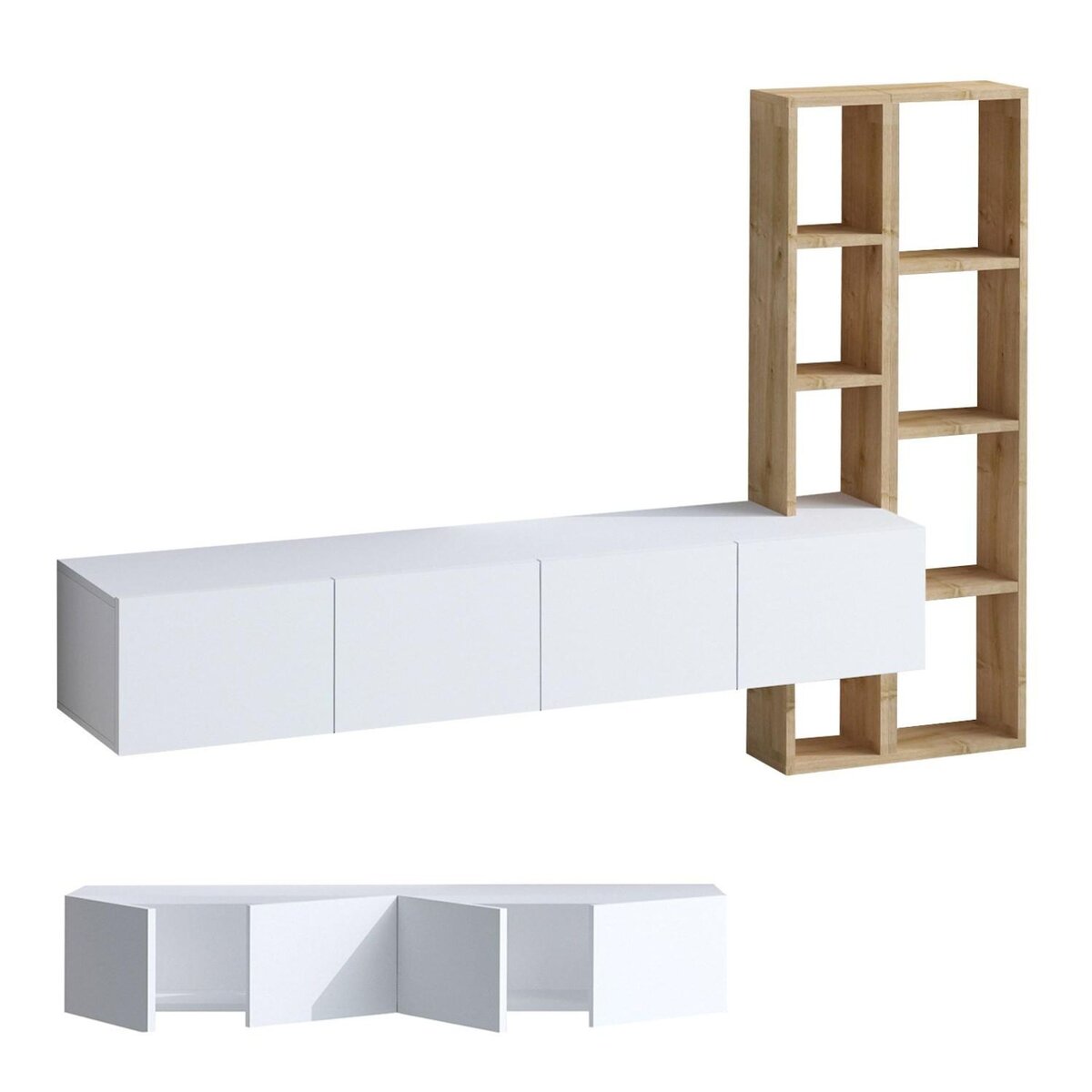 Habitat et Jardin Meuble TV en bois  Pana  - 182 x 32 x 25 cm - Blanc, Chêne