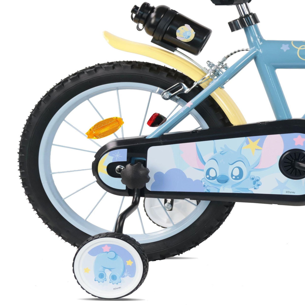 DISNEY Vélo enfant 16'' STITCH de Disney pour enfant de 100 cm à 125 cm avec 2 freins, plaque avant, bidon arrière et pneus gonflables
