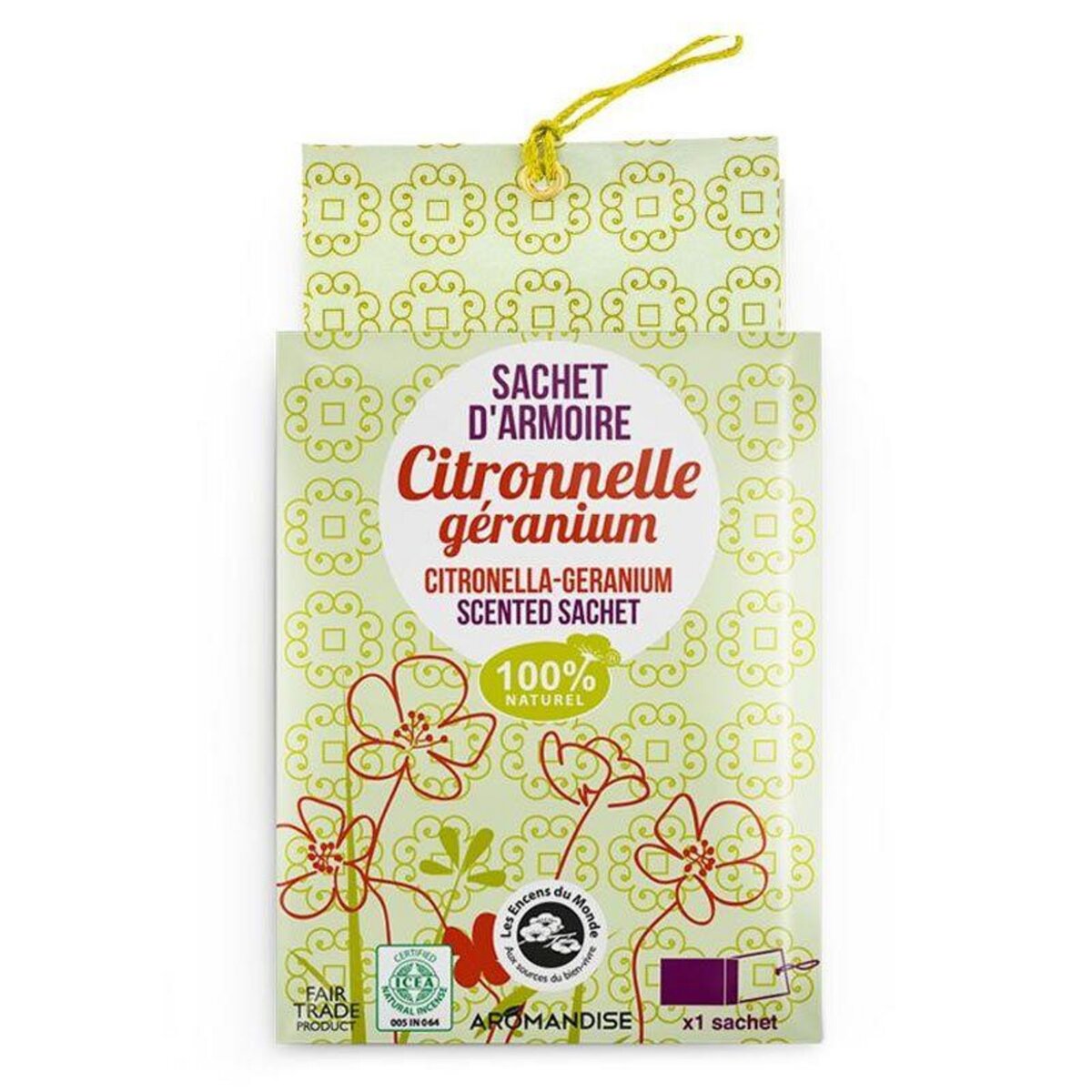 Aromandise Sachet parfumé d'armoire - Citronnelle-géranium