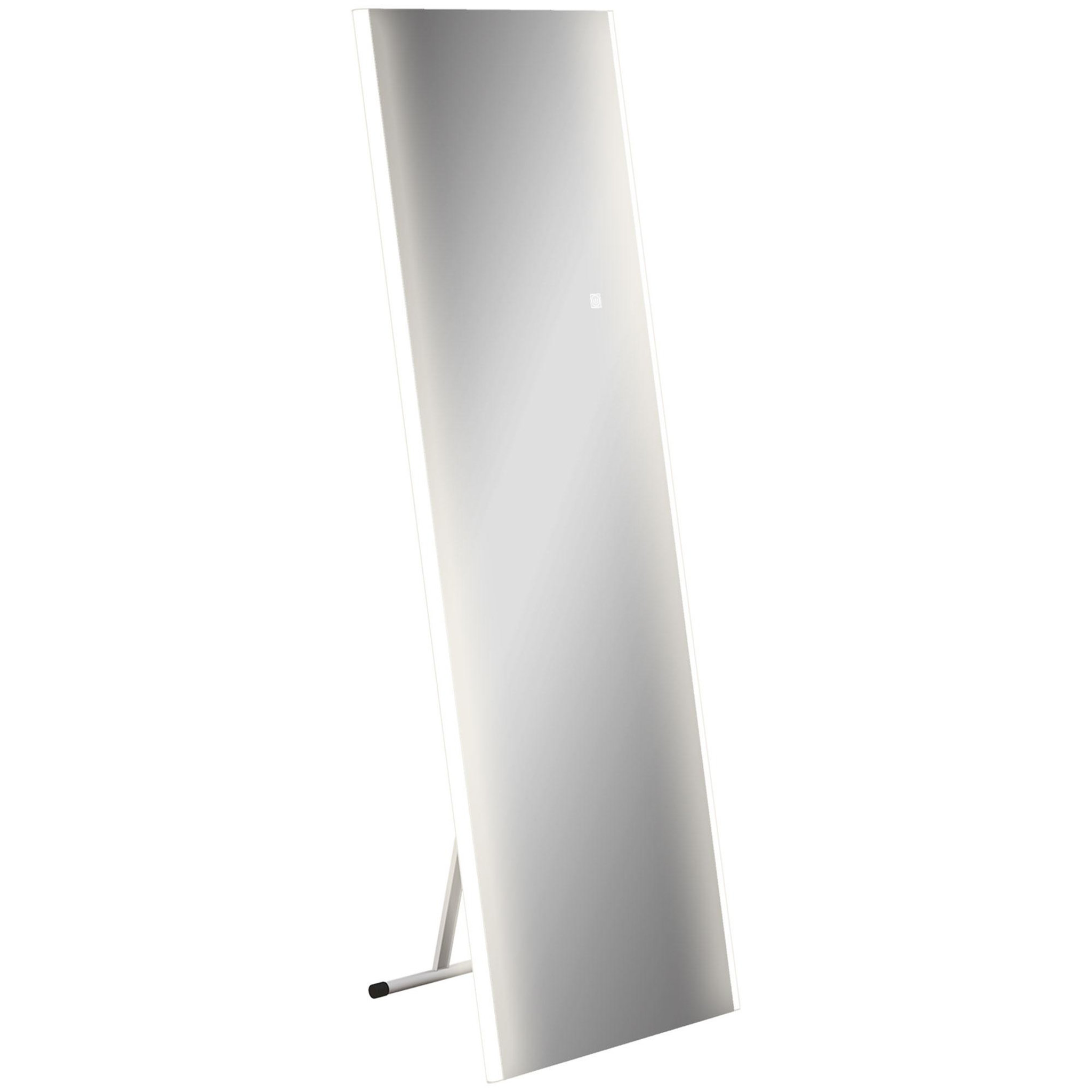 Voir la diapositive 1 : HOMCOM Miroir sur pied ou mural rectangulaire grande taille LED tactile dim. 50L x 50l x 148H cm verre métal blanc
