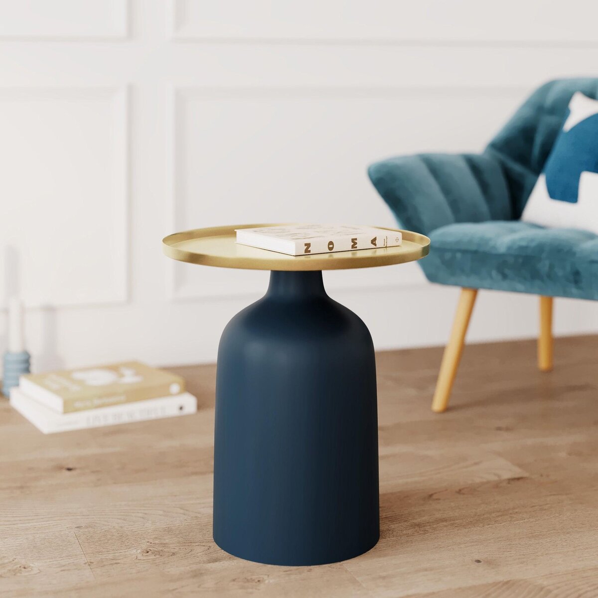Rendez vous déco Table d'appoint ronde en métal bleu et laiton D45 cm - Lyne