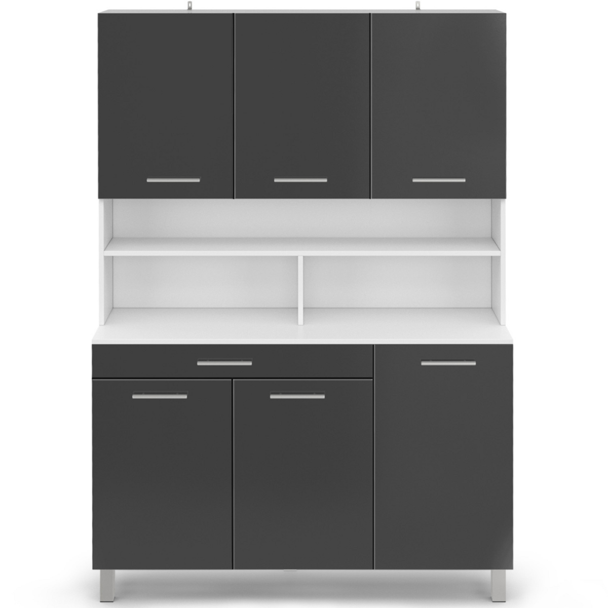 ID MARKET Buffet de cuisine 120 CM CINA 6 portes + tiroir blanc et gris brillant