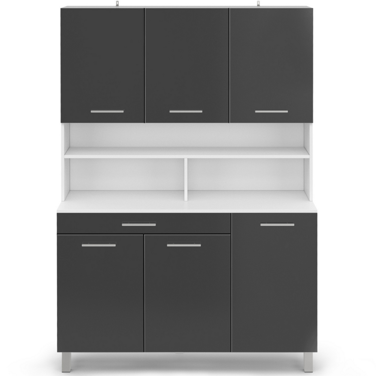 ID MARKET Buffet de cuisine 120 CM CINA 6 portes + tiroir blanc et gris brillant