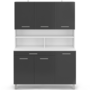 Voir la diapositive 3 : ID MARKET Buffet de cuisine 120 CM CINA 6 portes + tiroir blanc et gris brillant